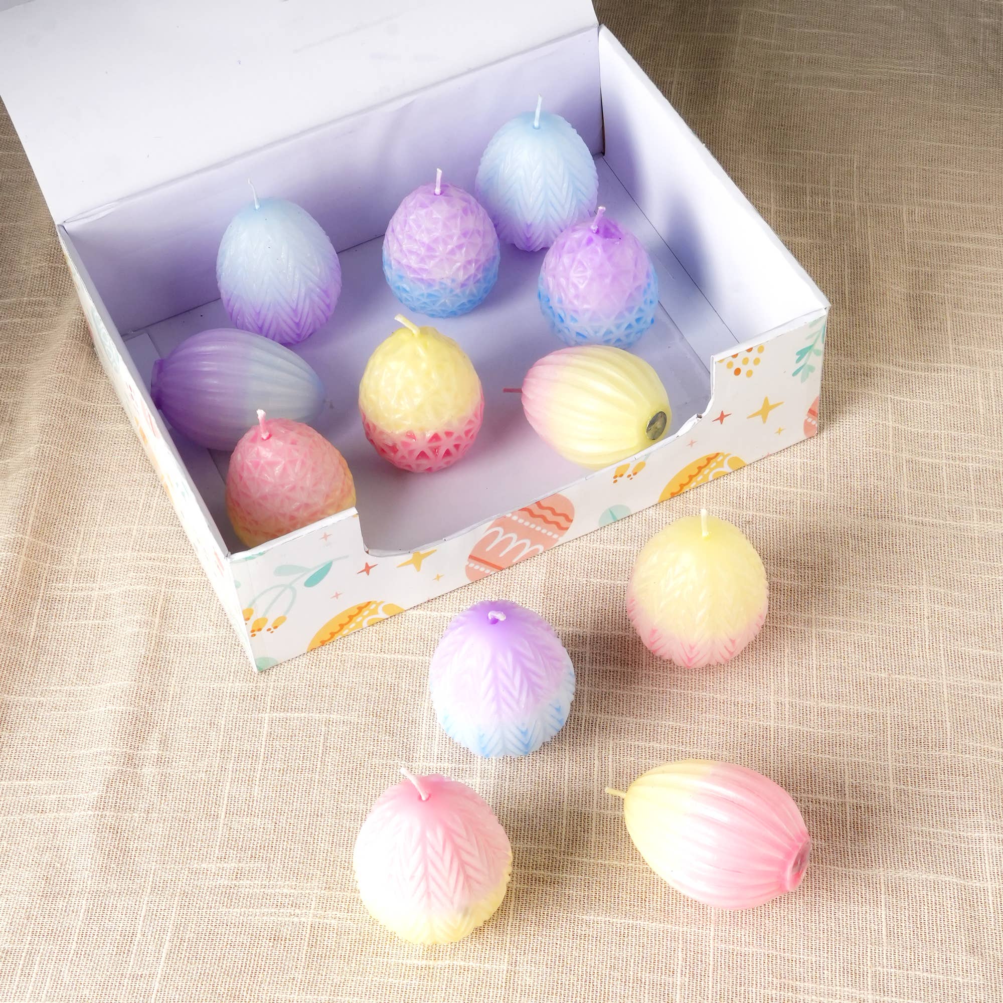 Easter Multi Pattern Egg Ombrey Candle Box Of 12 Pcs