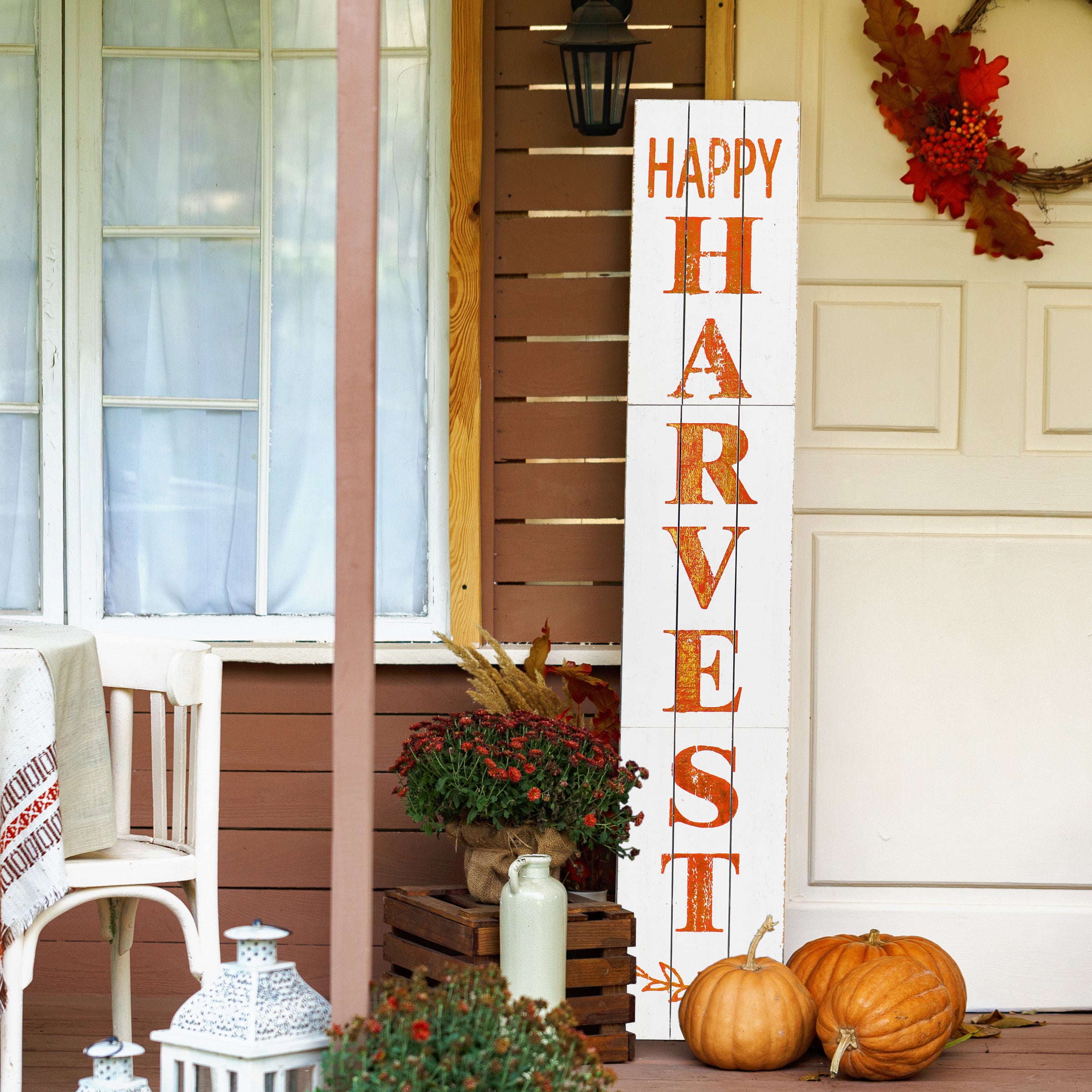 Happy Harvest Wood Porch Sign-White 11.75in