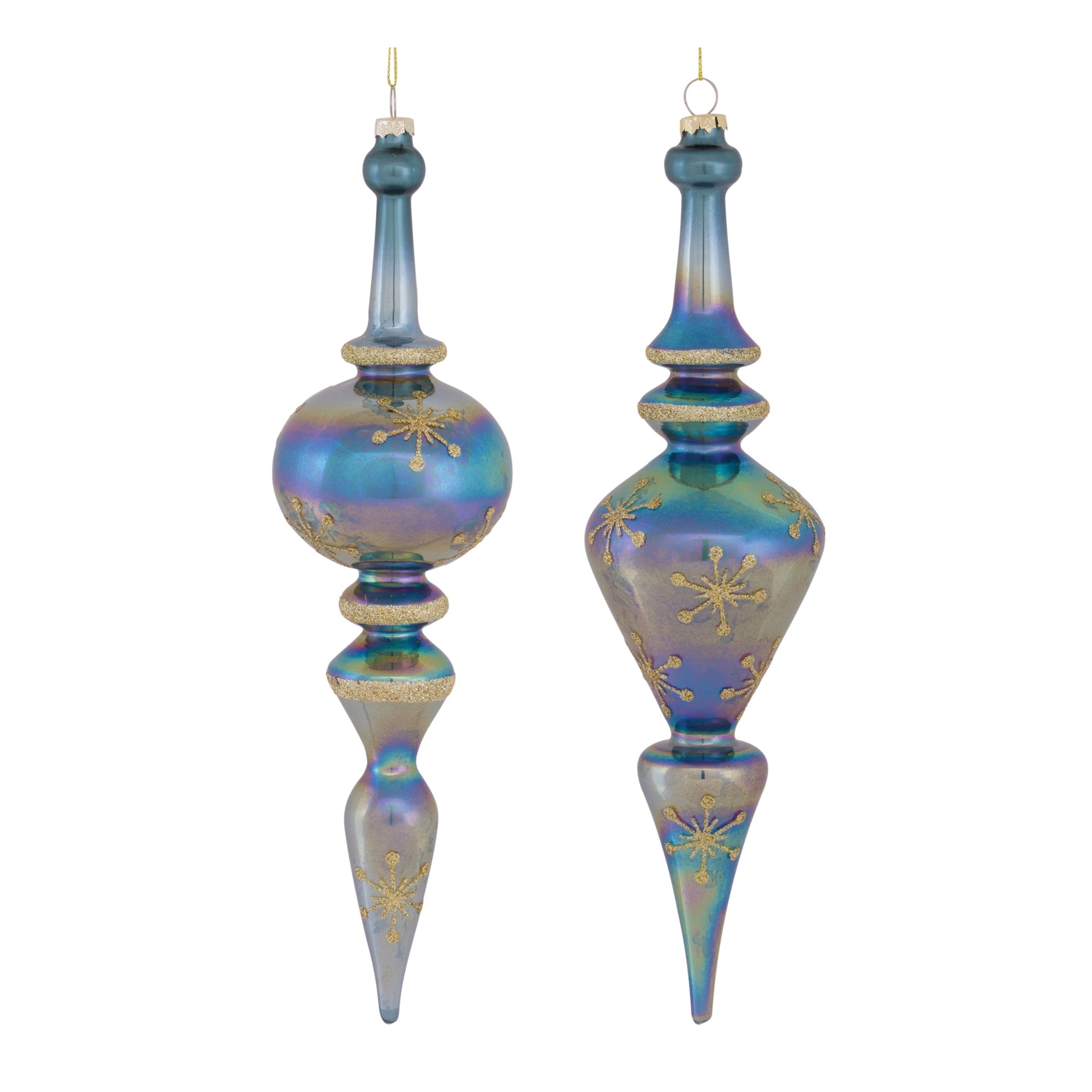 Blue Irredescent Glass Finial Drop Ornament (Set of 6)