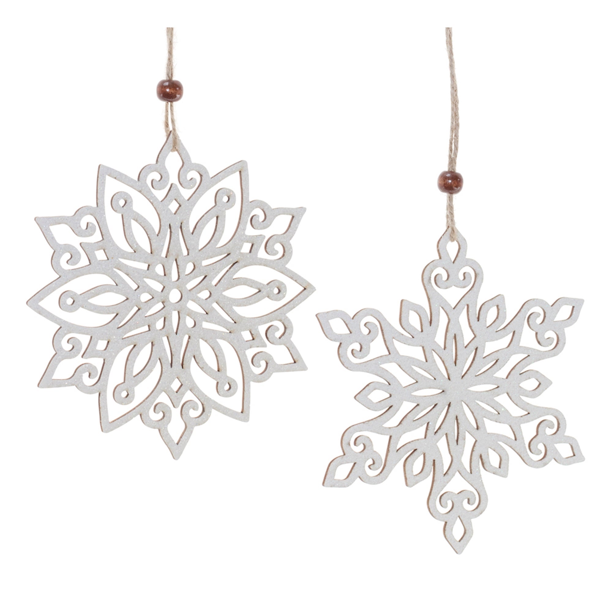 5"" Wood Cut-Out Snowflake Ornament (Set of 12)