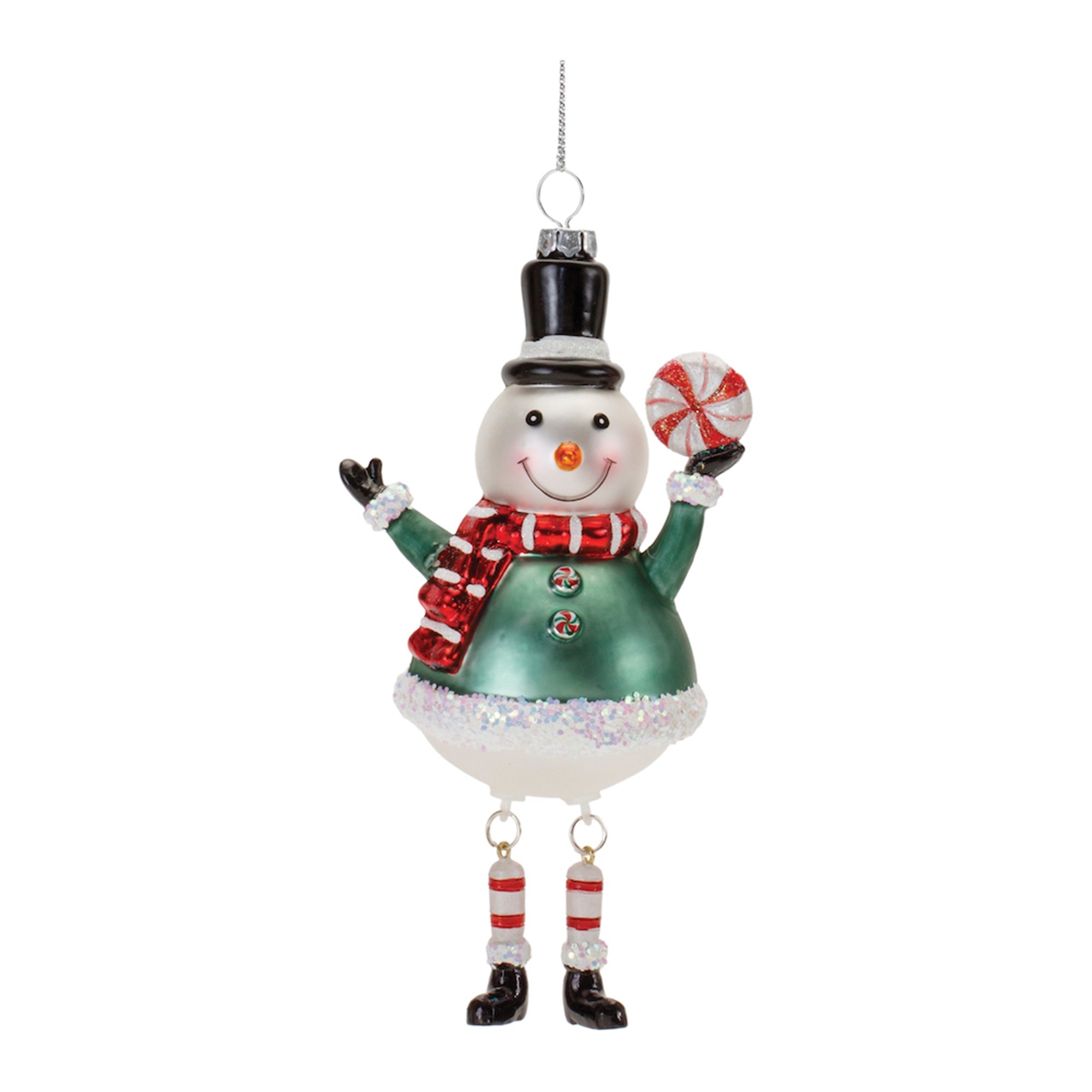 Glittered Glass Snowman Ornament with Dangle Legs (Set of 6)