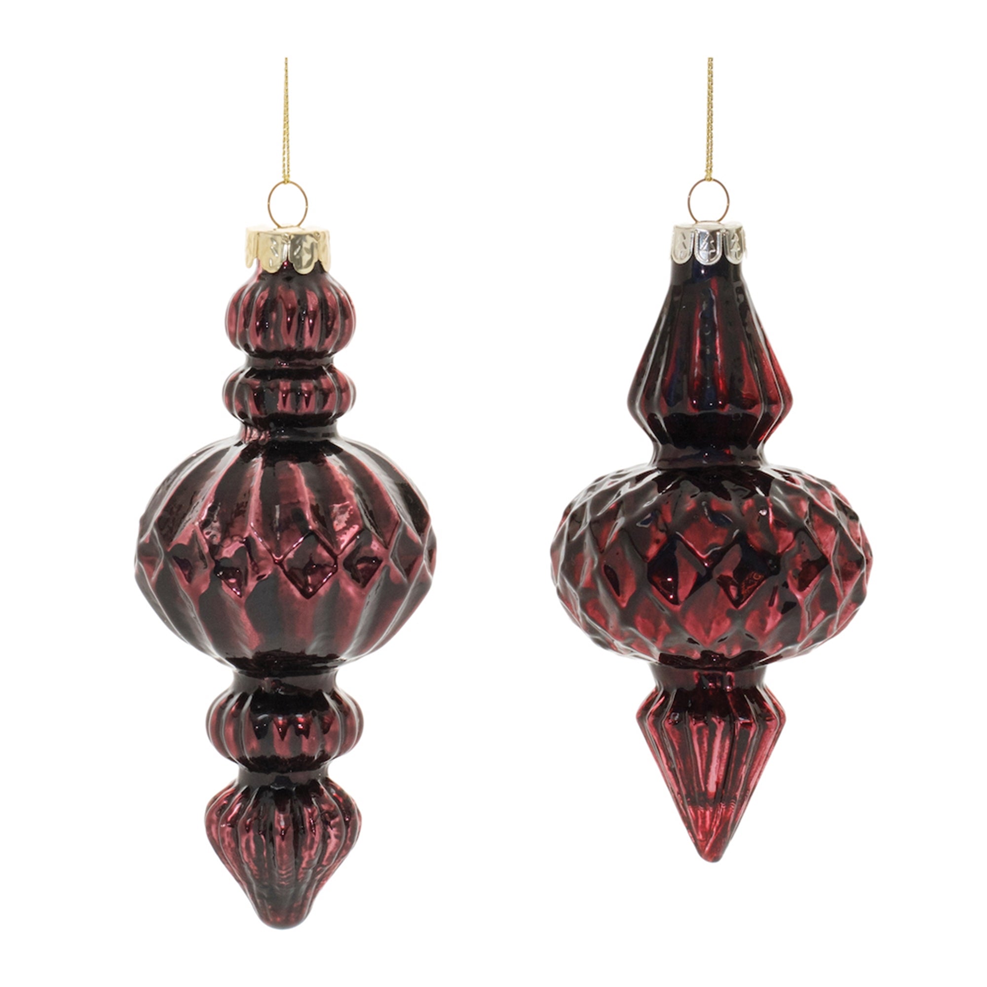 Burgandy Harlequin Glass Finial Ornament (Set of 6)