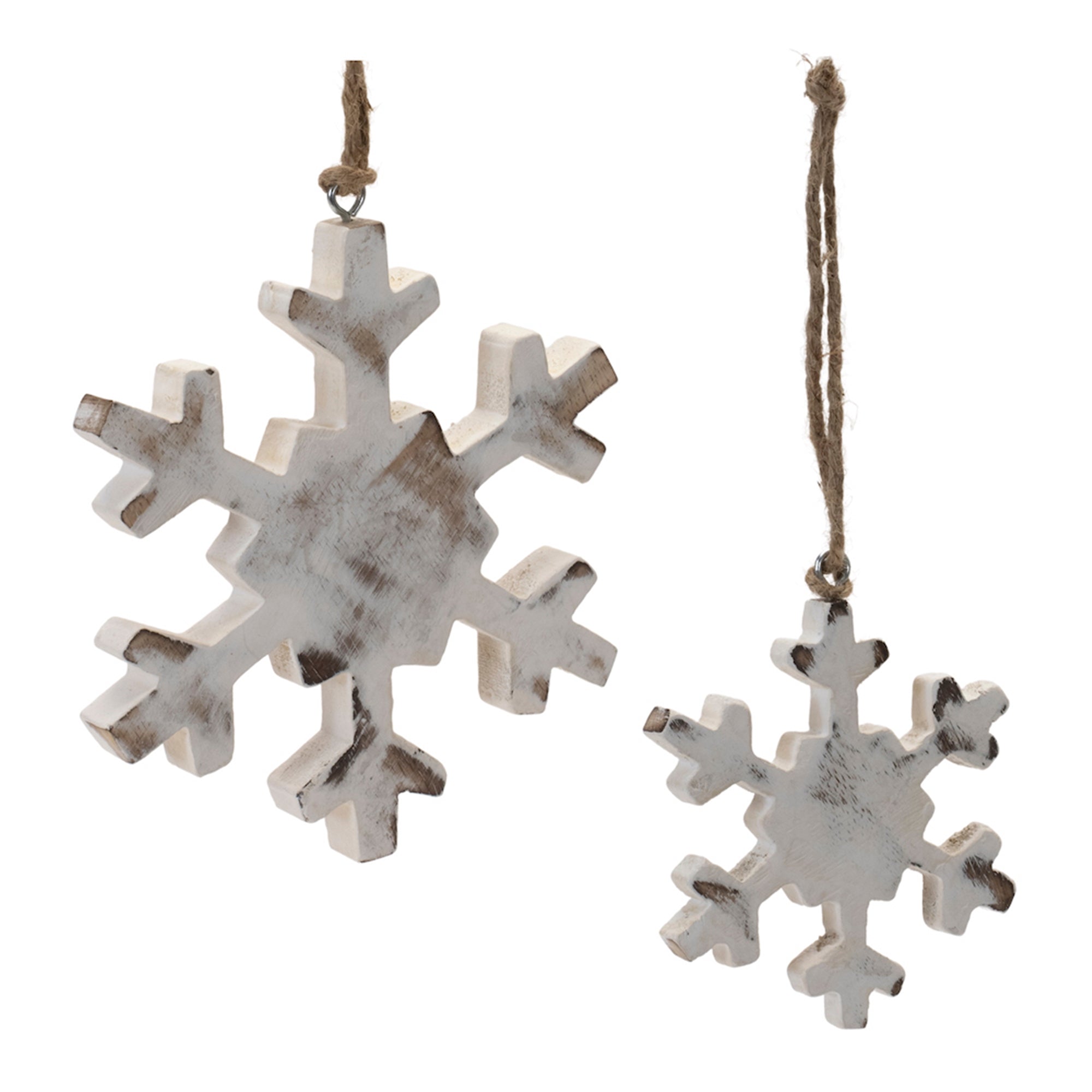 White Washed Wood Snowflake Ornament (Set of 12)