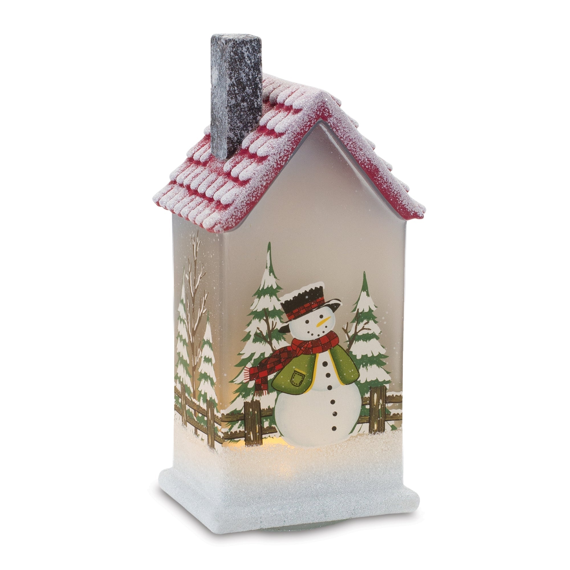 9"" LED Lighted House with Snowman (Set of 2)