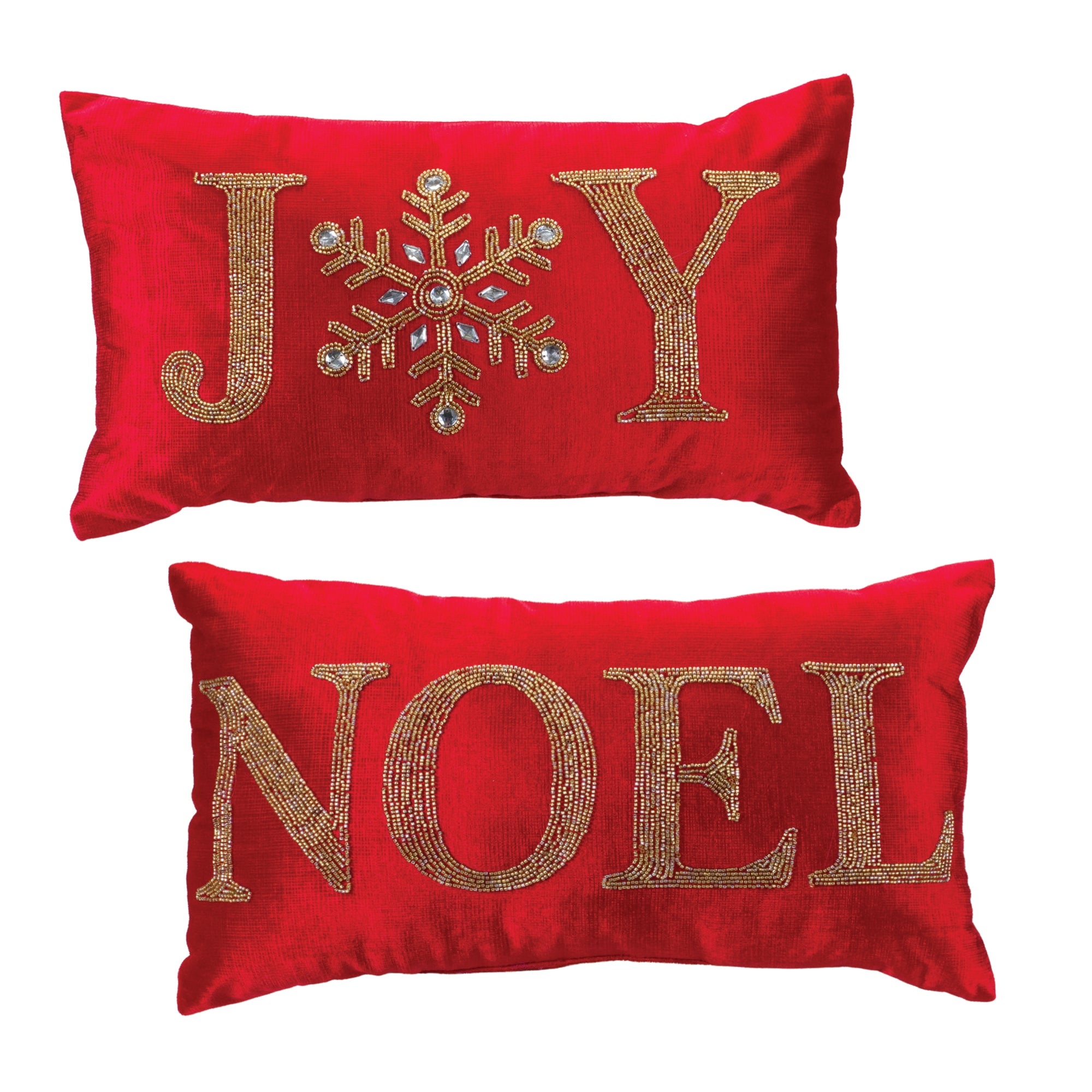 Beaded Joy and Noel Holiday Pillow (Set of 2)