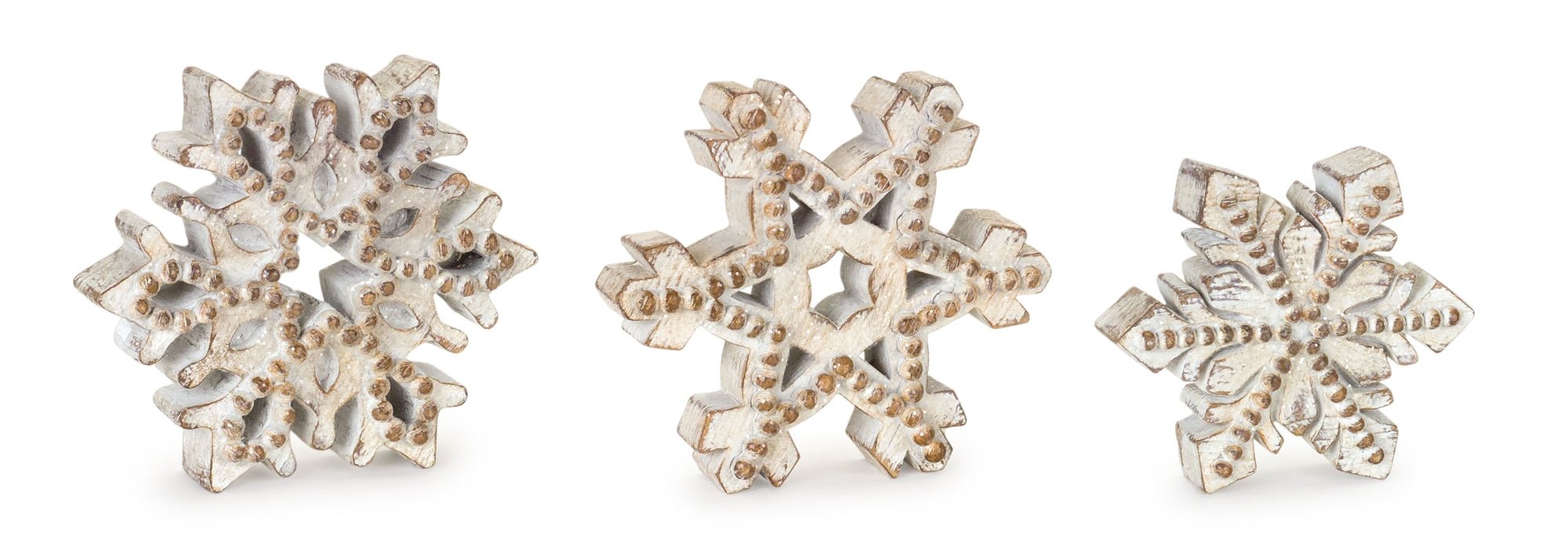 Beaded Wood Design Snowflake Decor (Set of 3)