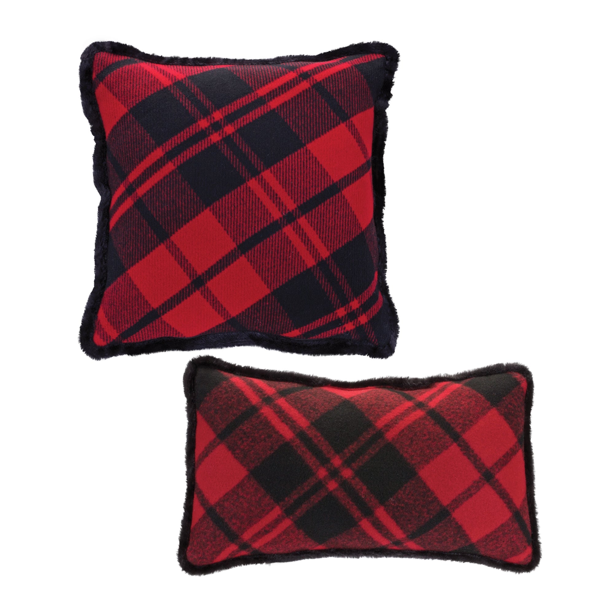 Black and Red Plaid Throw Pillow with Fringe (Set of 2)