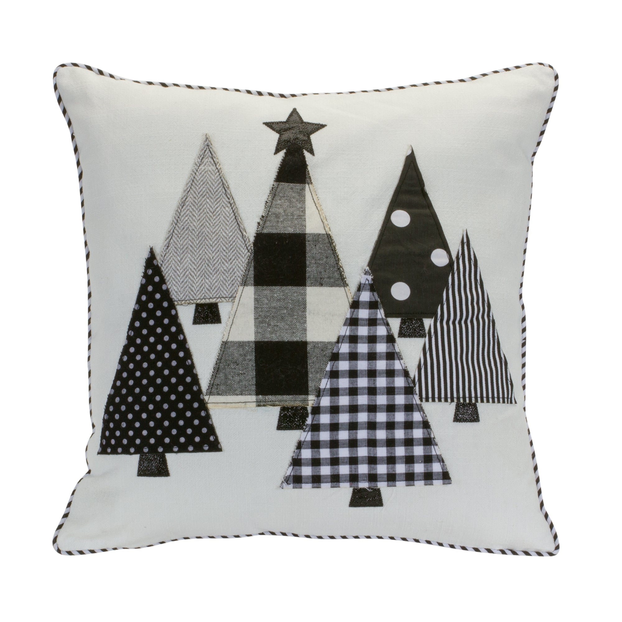 Black and White Holiday Tree Throw Pillow 15""SQ