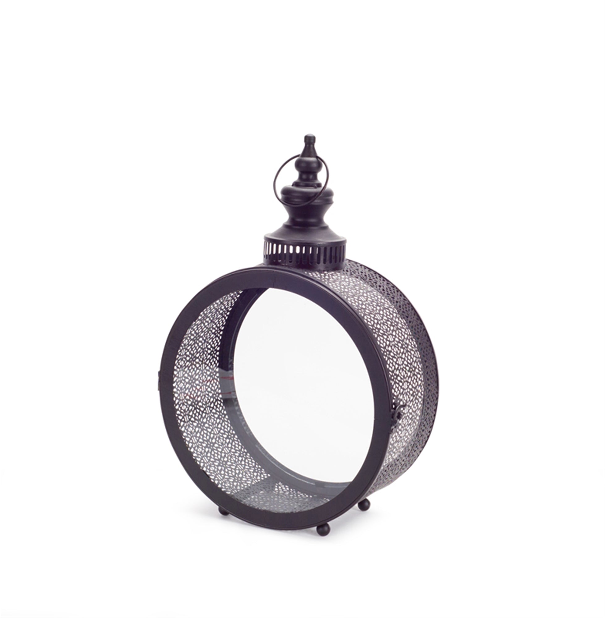 Black Ornate Metal Circle Lantern 17.5""D