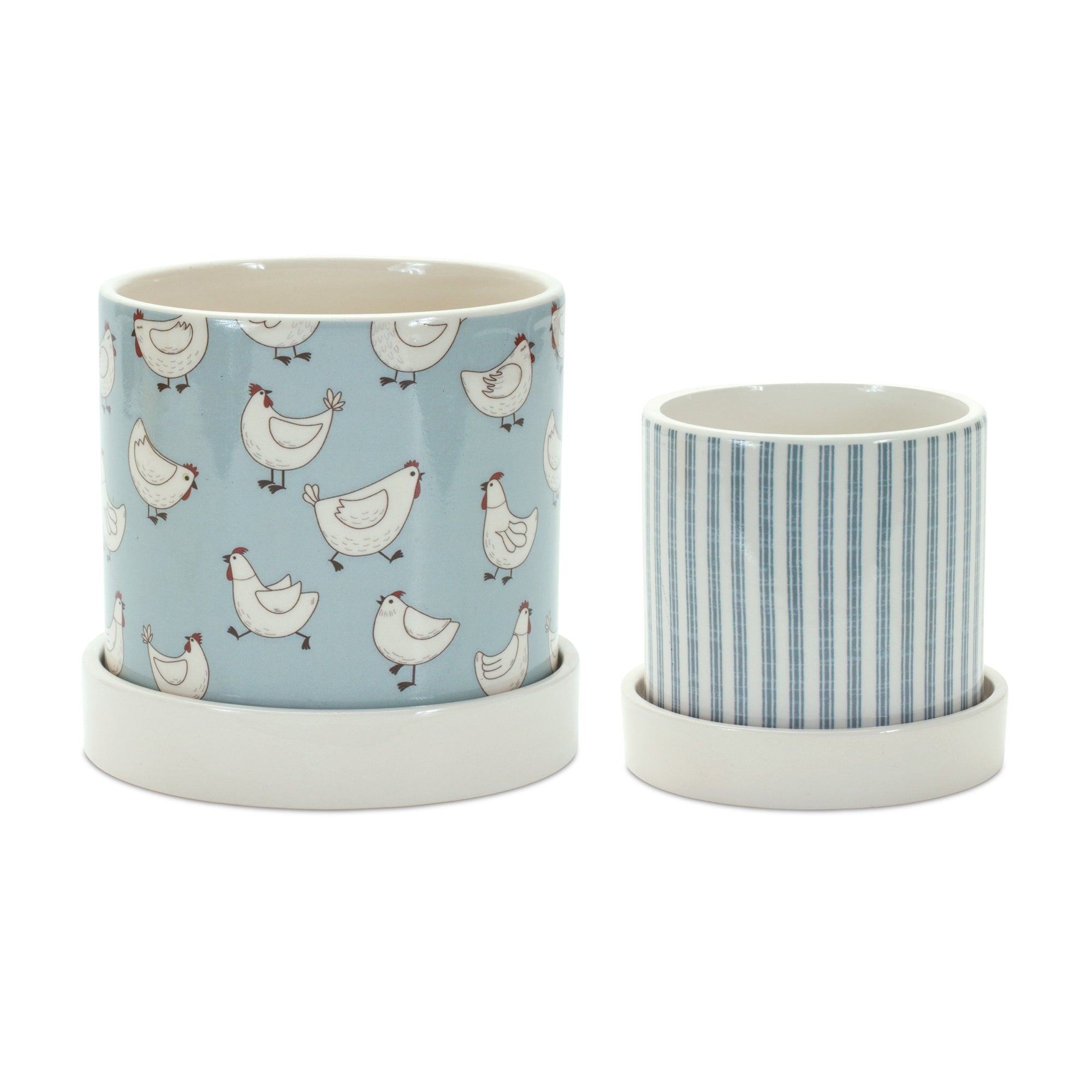 Chicken Pattern Planter with Plate (Set of 2)