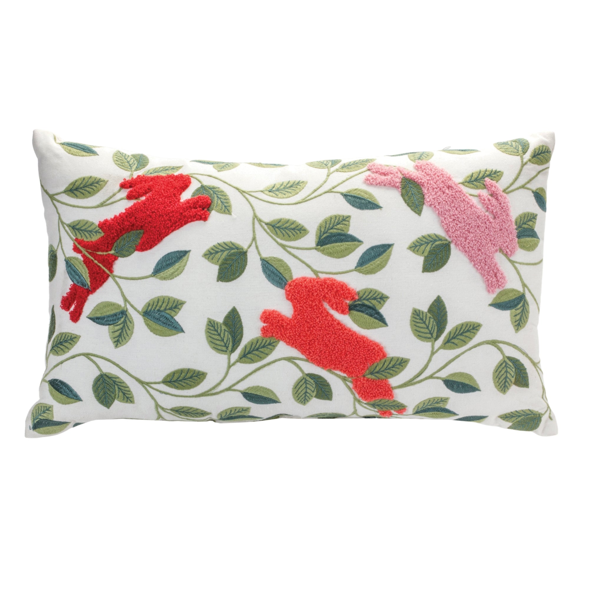 Embroidered Rabbits Throw Pillow 12""L