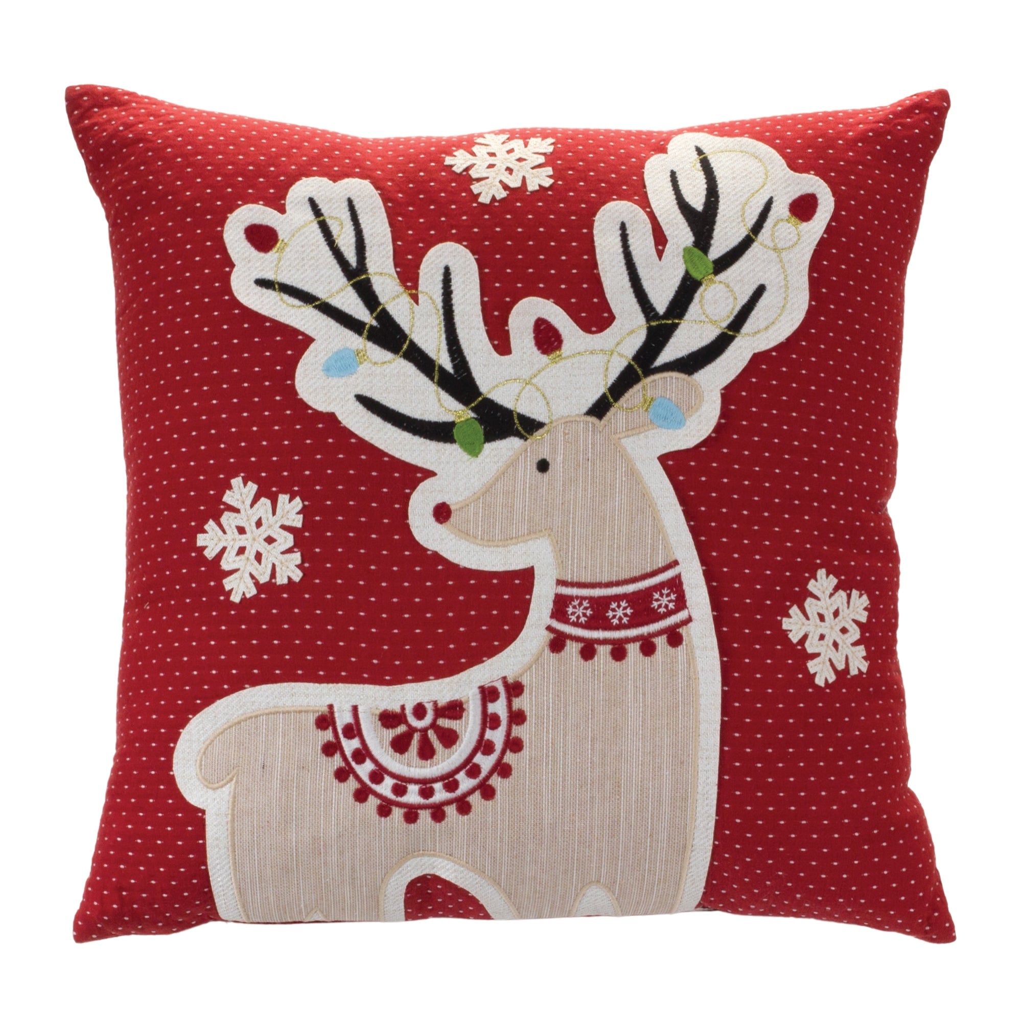 Embroidered Reindeer Throw Pillow 16""SQ