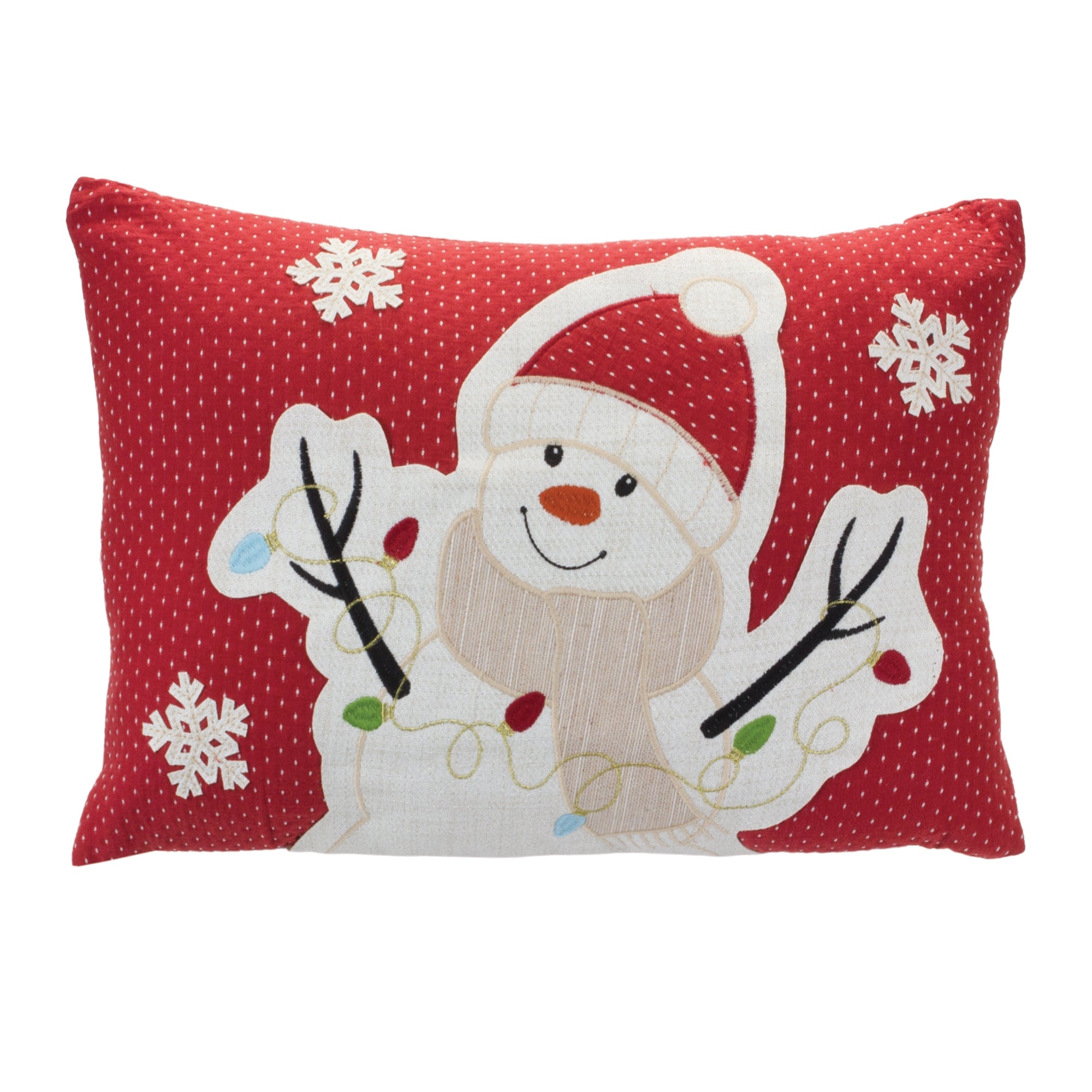 Embroidered Snowman Throw Pillow 17""L