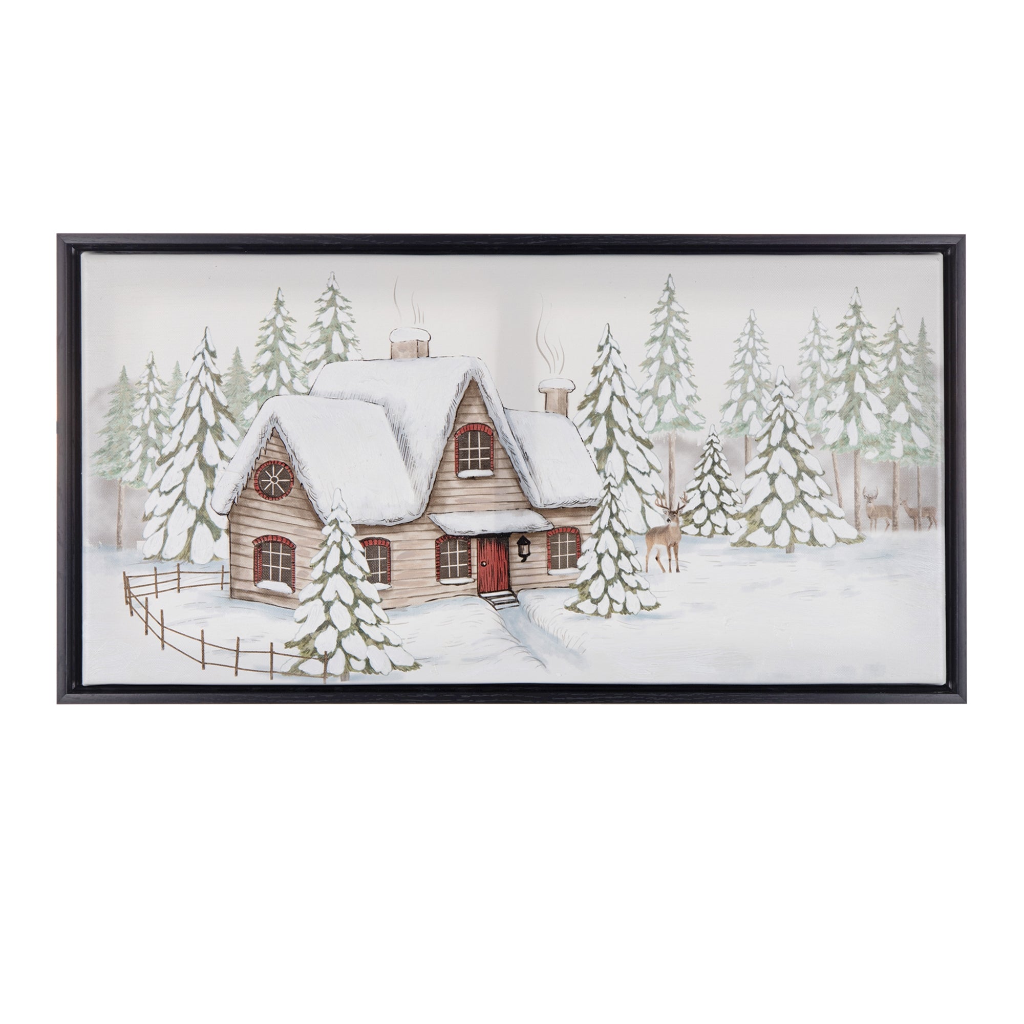 Framed Winter Scene Canvas Wall Art 25""L