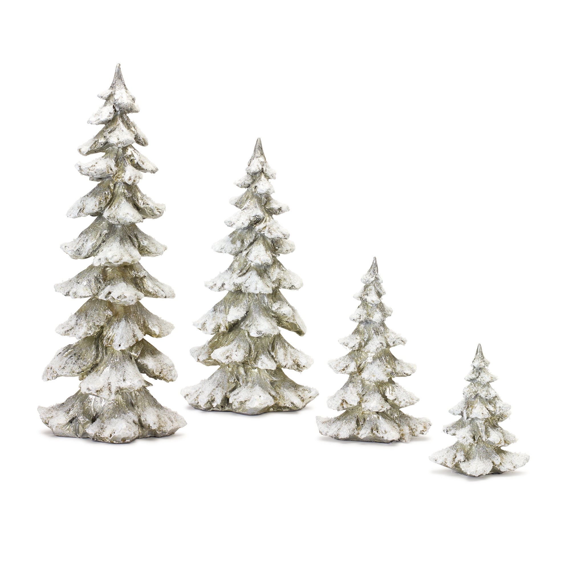 Frosted Pine Tree Decor with Silver Finish (Set of 4)