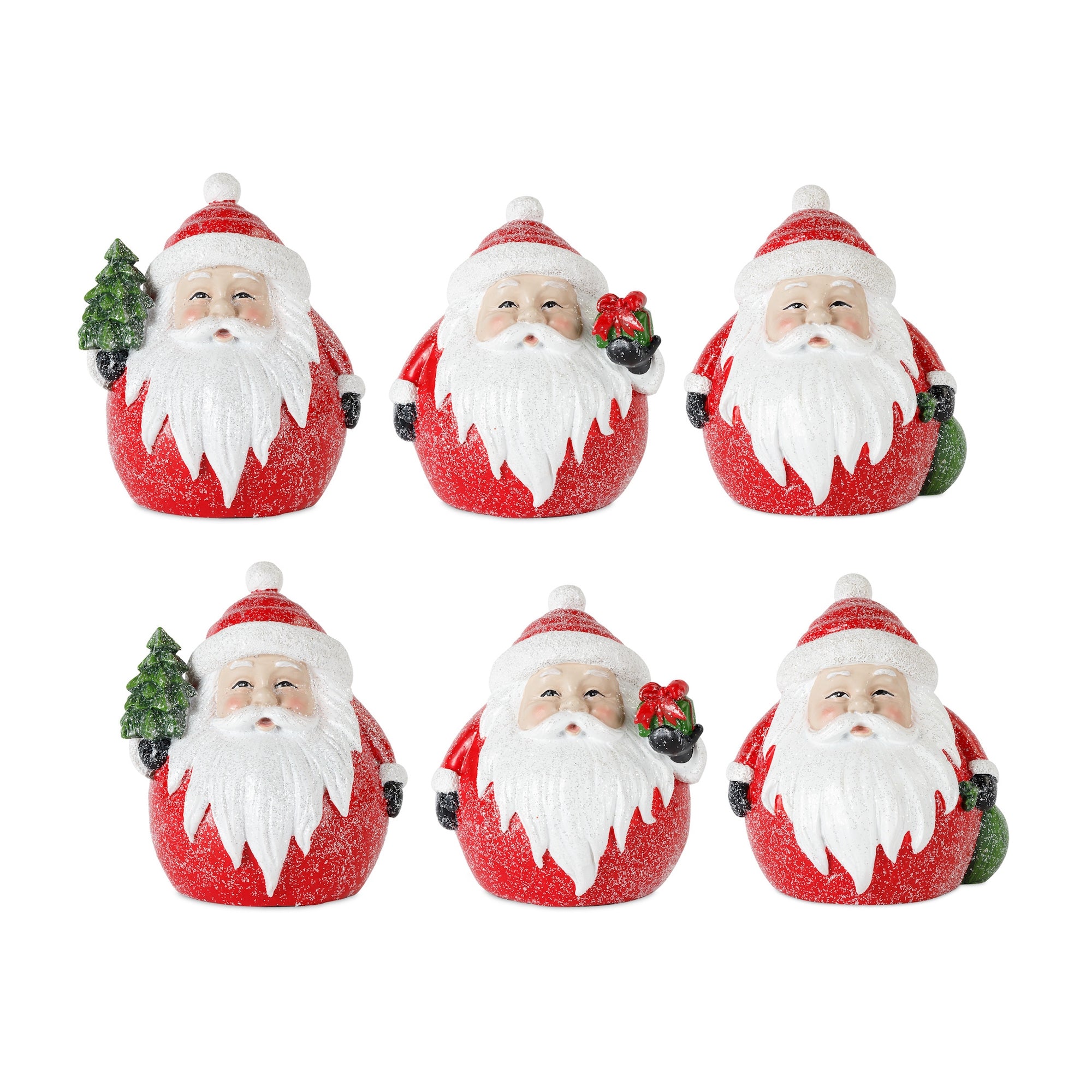 Frosted Round Santa Figure with Bird and Pine Accent (Set of 6)