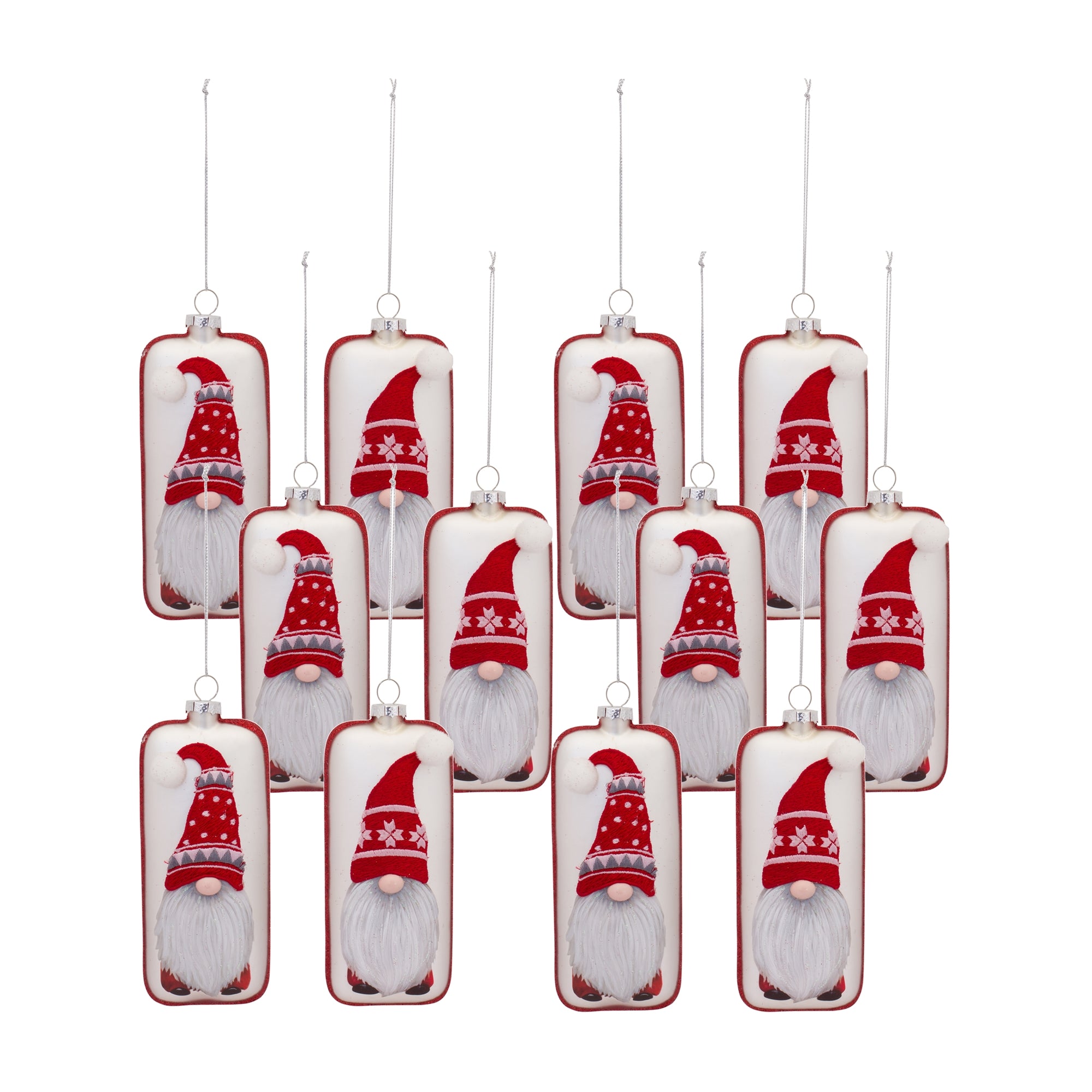 Glass Snowflake Gnome Tree Ornament (Set of 12)