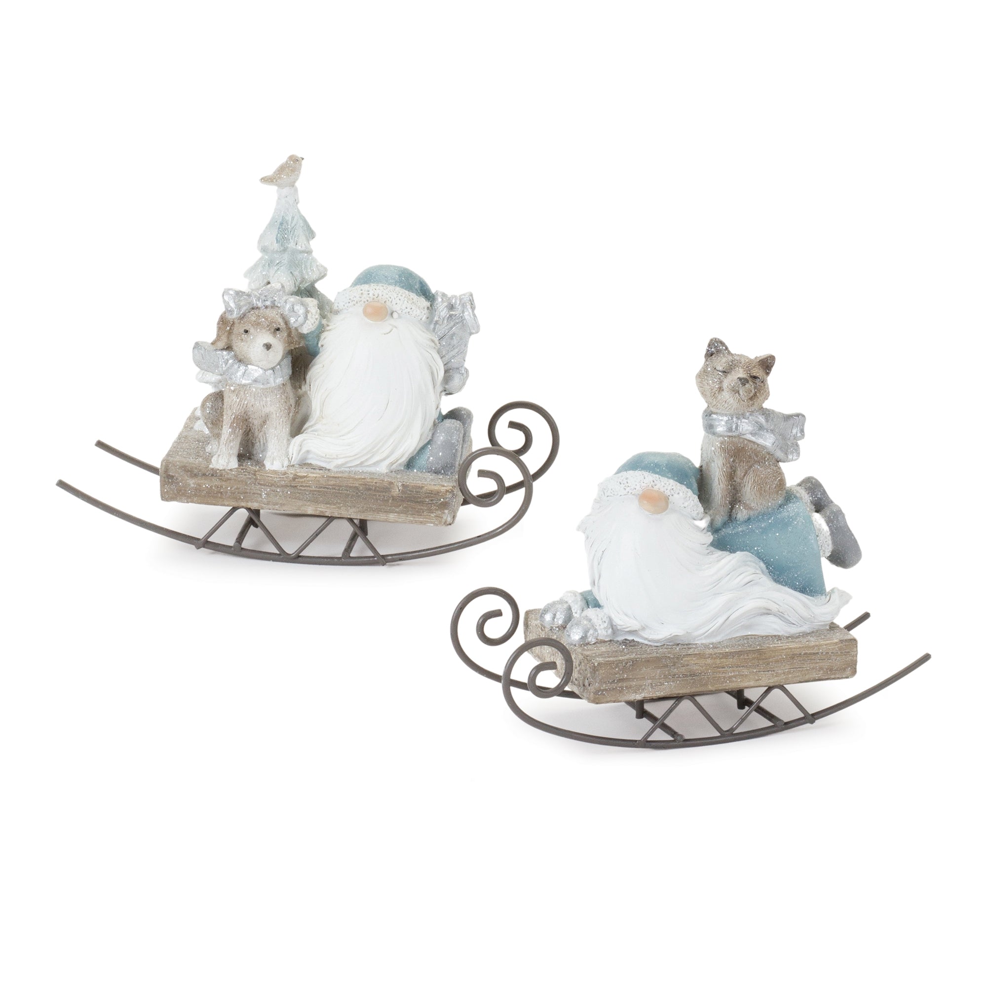 Gnome on Sled Figurine (Set of 2)