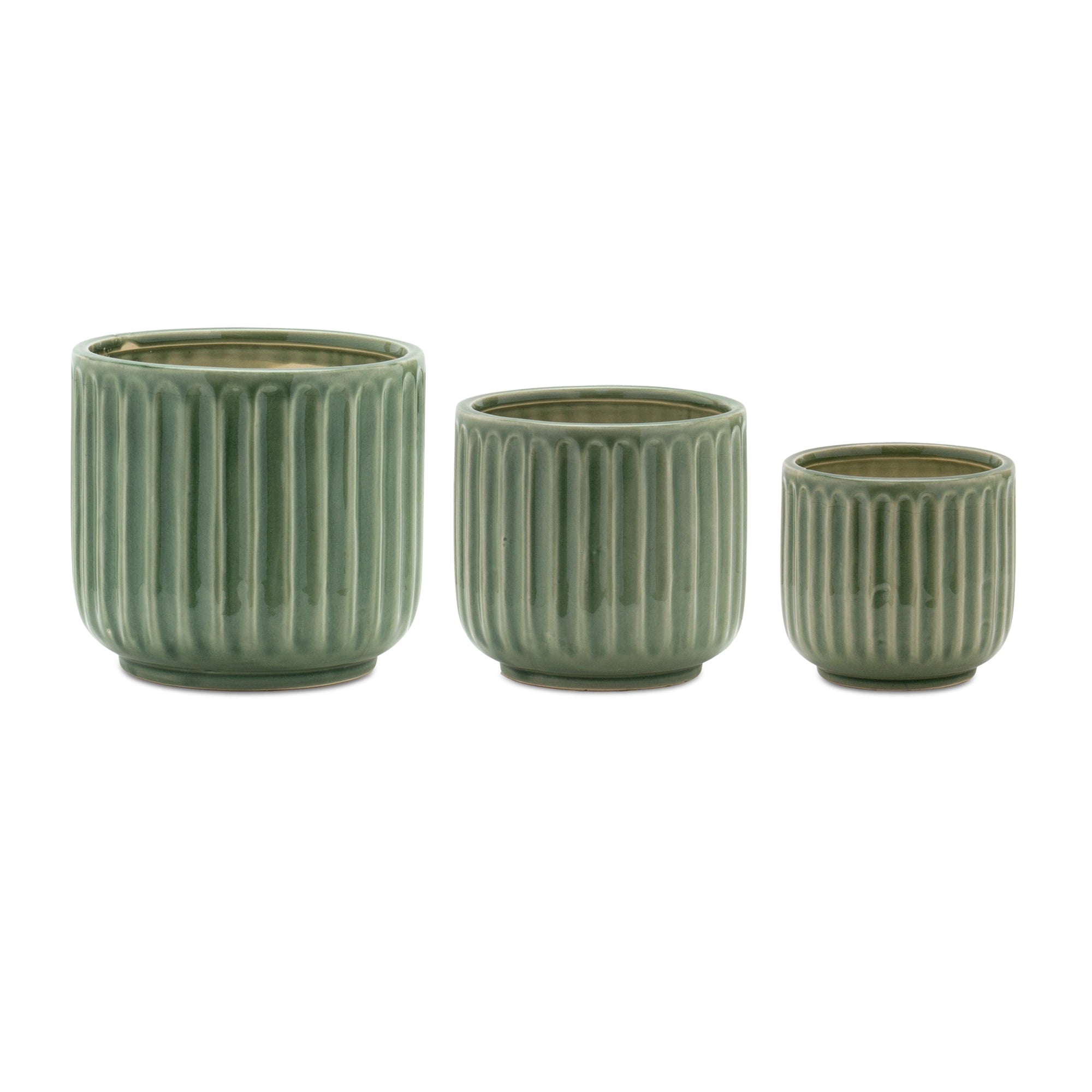 Green Ribbed Terra Cotta Pot Planter (Set of 3)