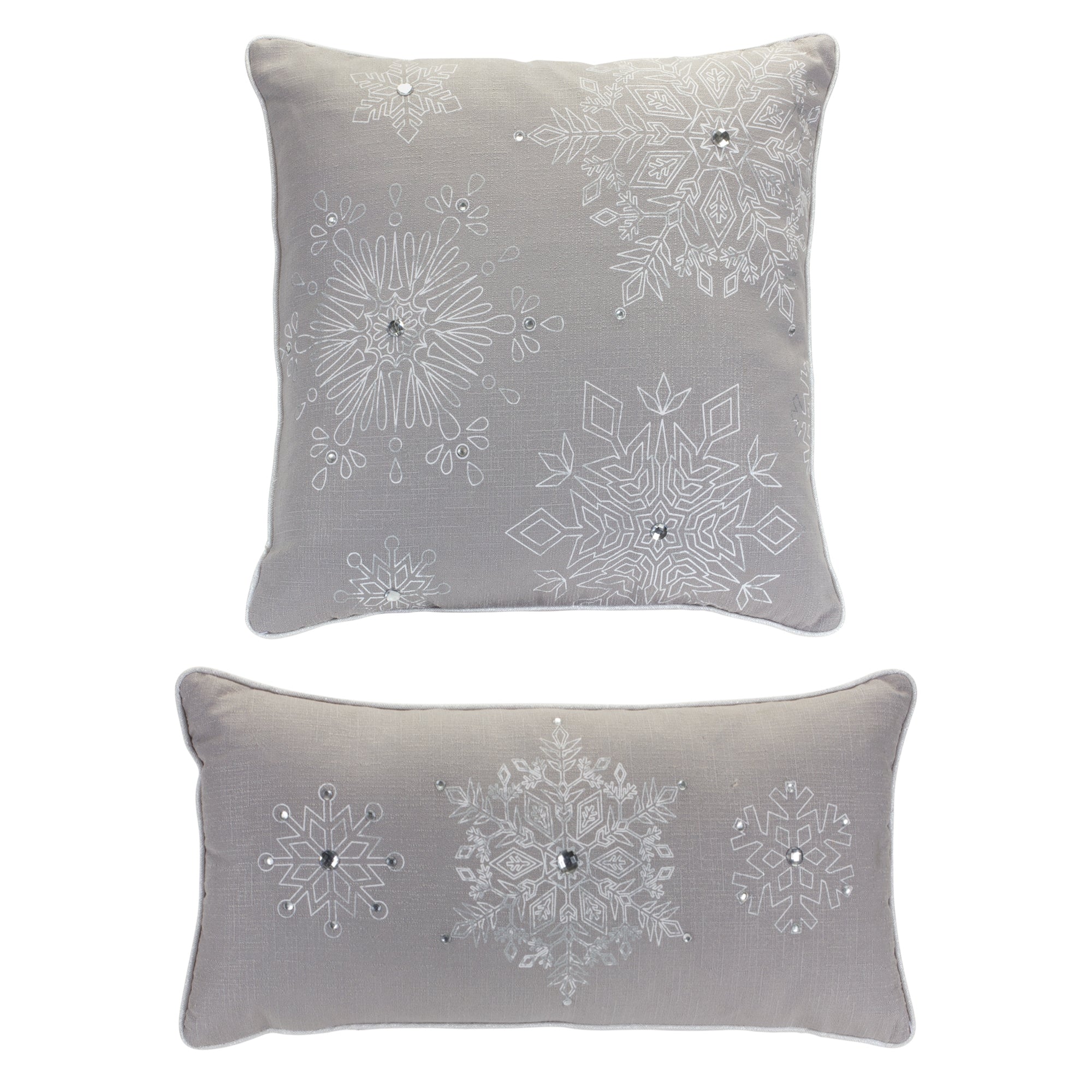 Grey Embroidered Snowflake Pillow (Set of 2)