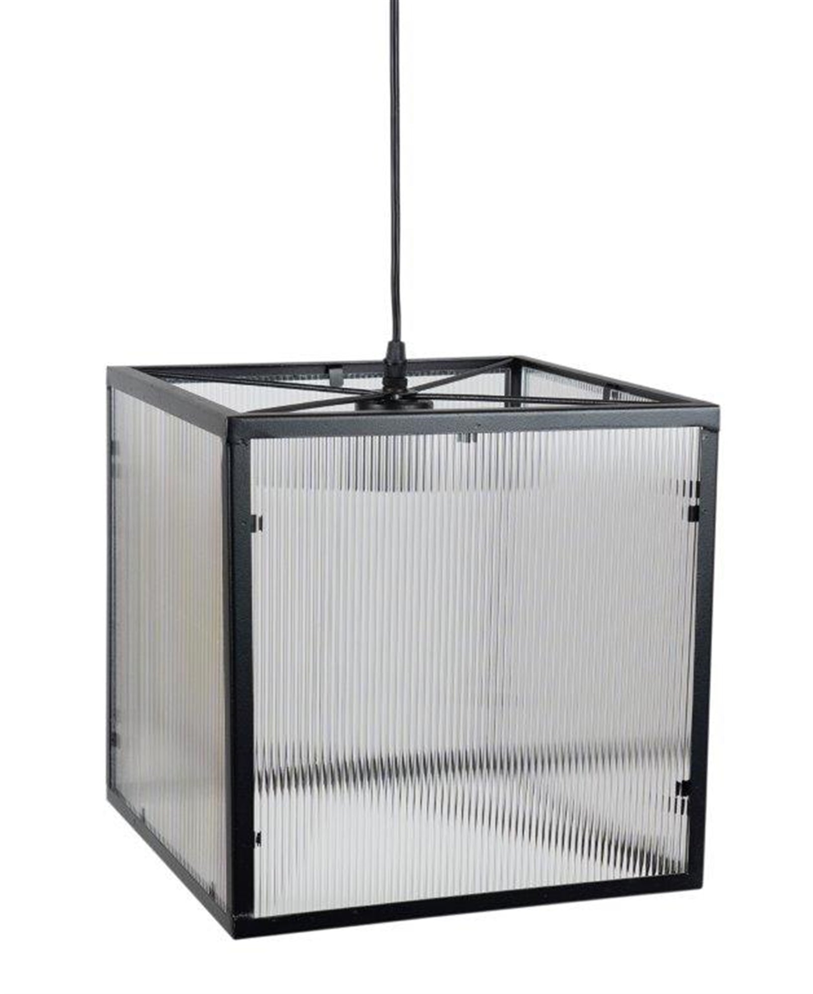 Iron Metal Hanging Lamp with Ribbed Acrylic 12""SQ