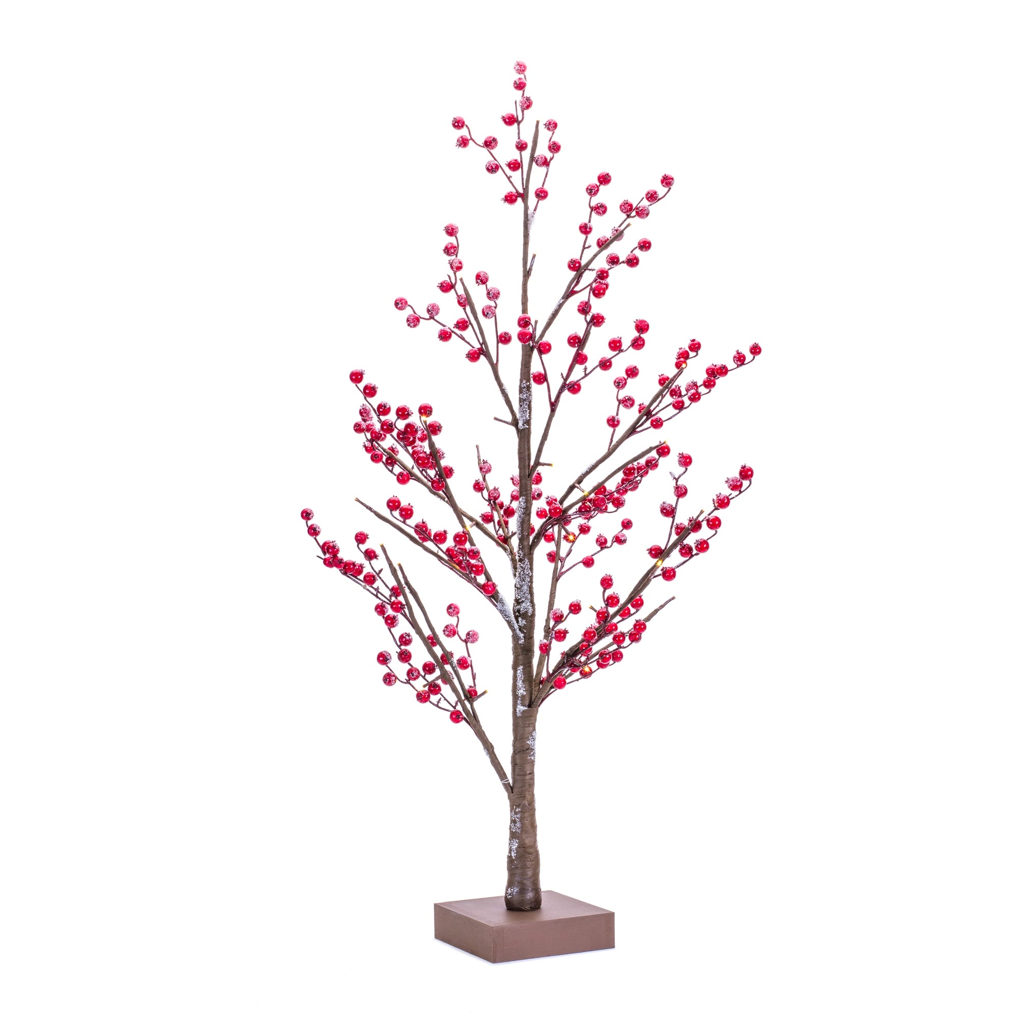 LED Lighted Frosted Berry Twig Tree with Base 38""H