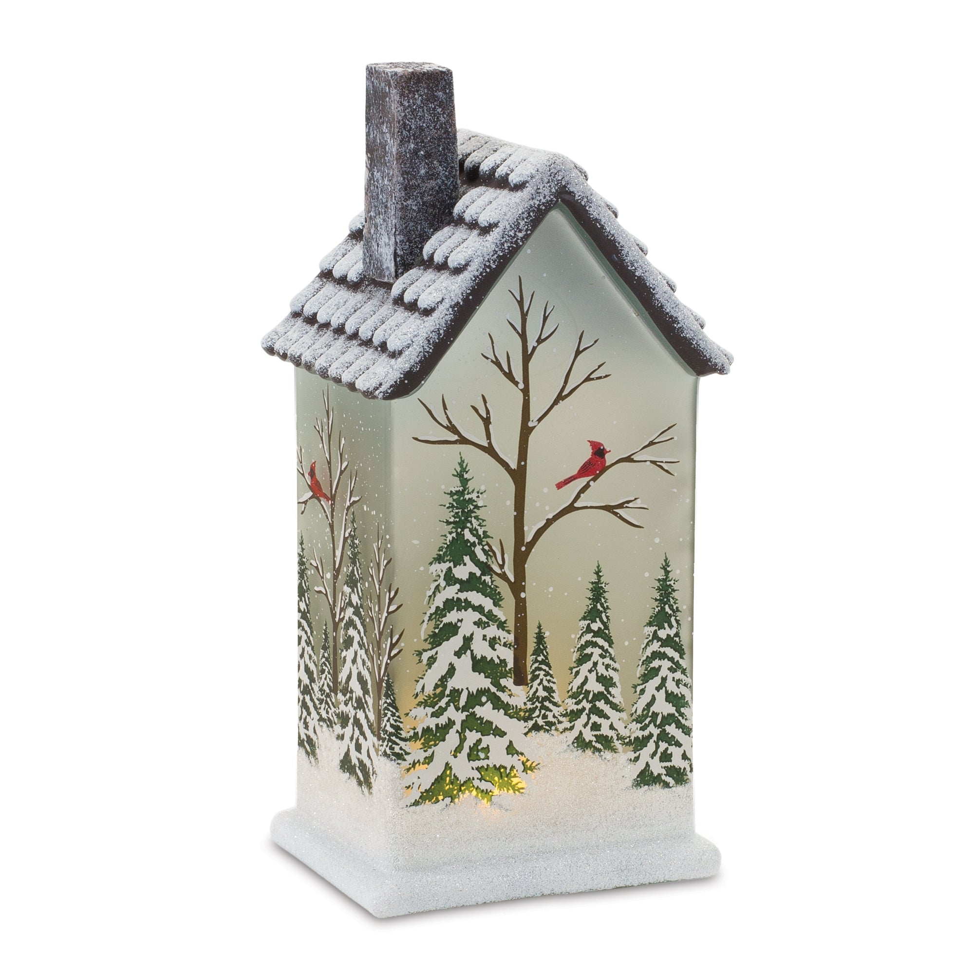 LED Lighted House with Pine Trees (Set of 2)