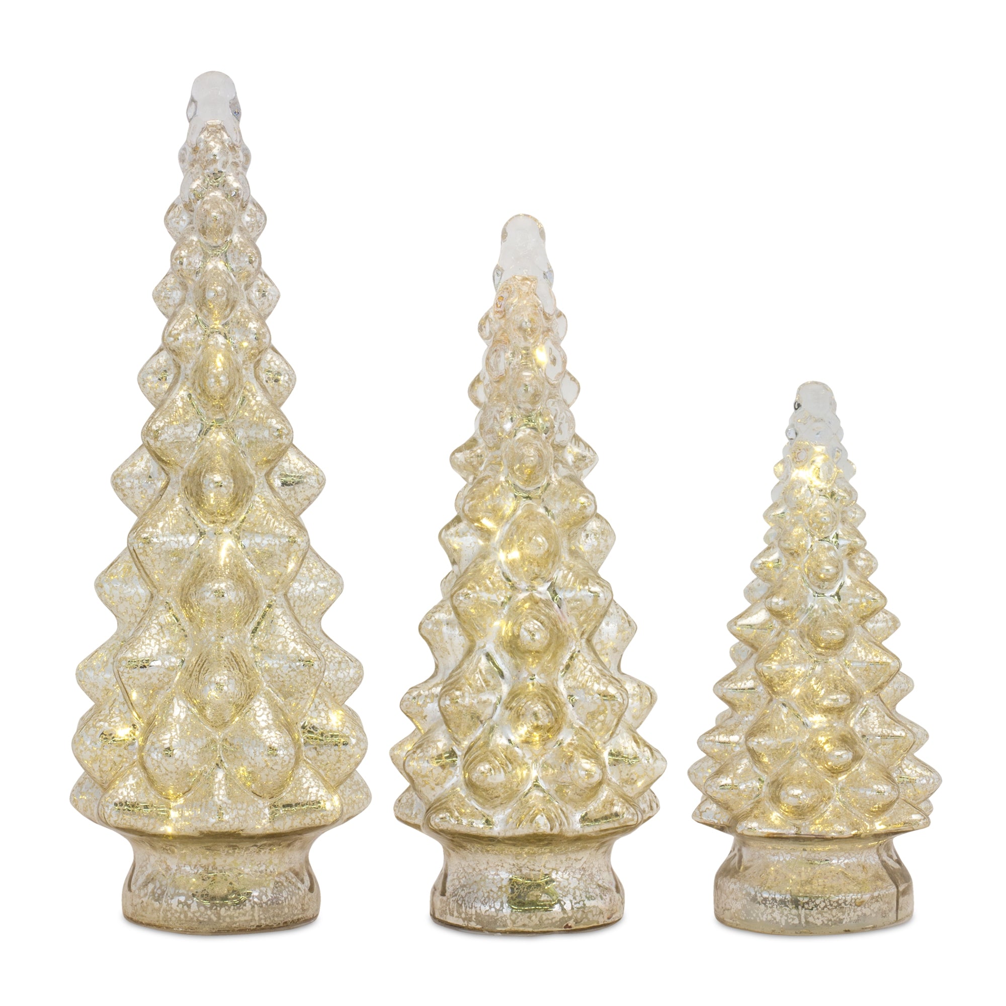 LED Lighted Mercury Glass Holiday Tree Decor (Set of 3)