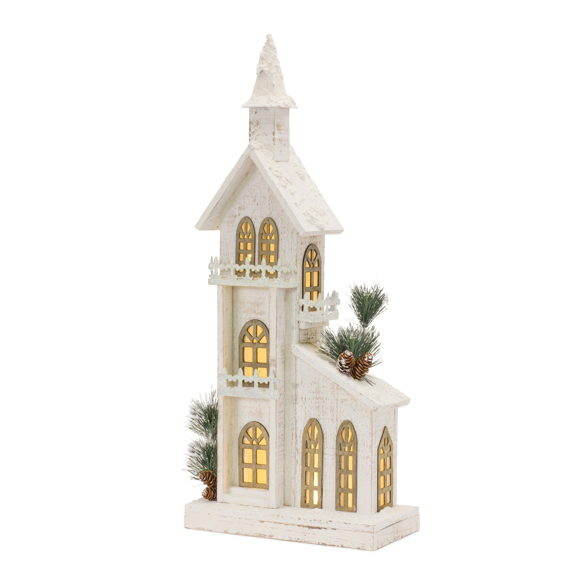 LED Lighted Winter Church 27""H