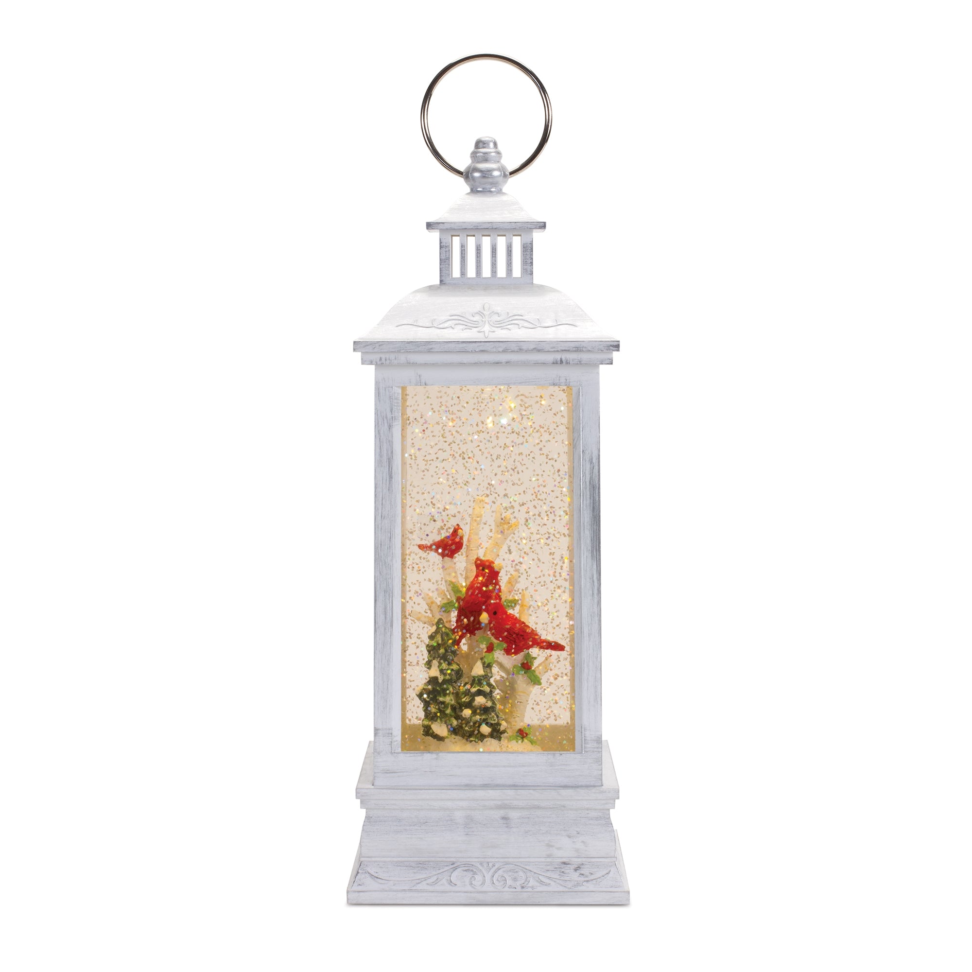 LED Snow Globe Lantern with Cardinal Bird Scene 12.74""H