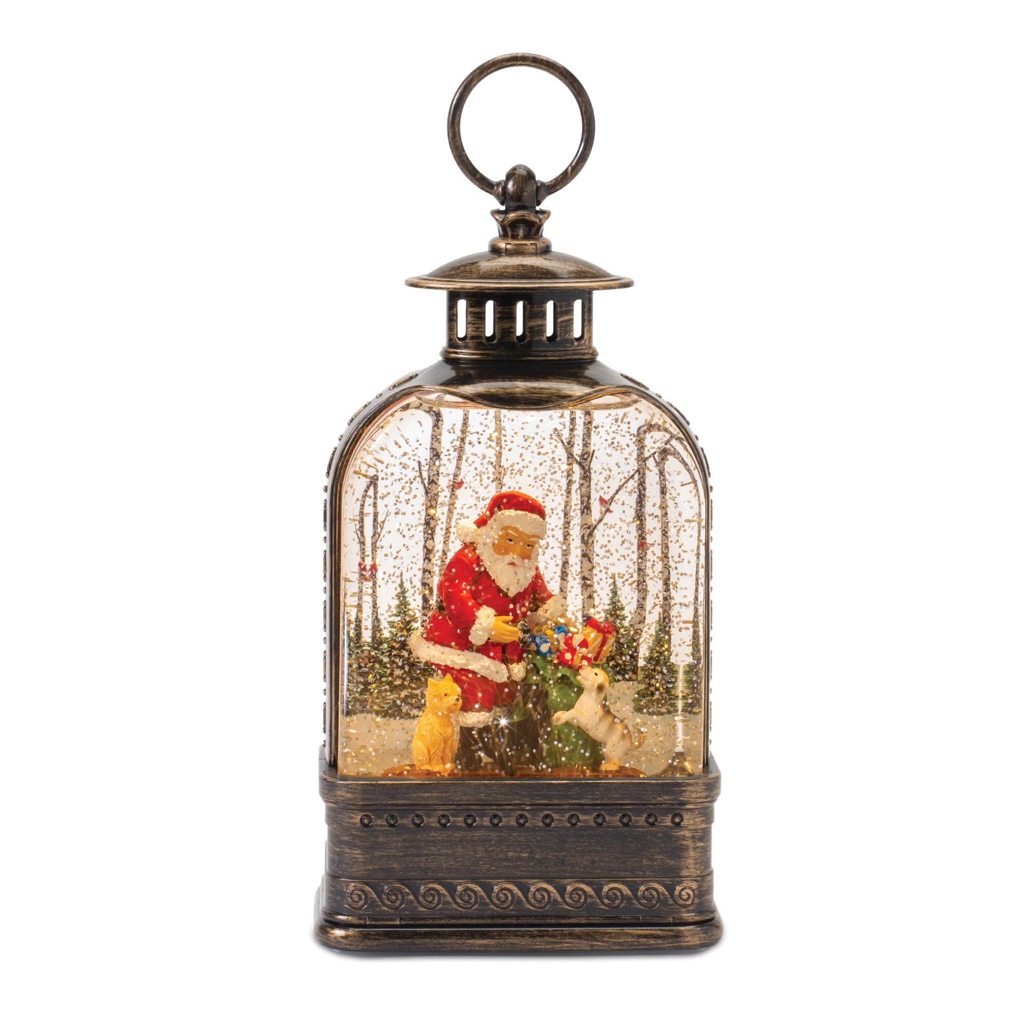 LED Snow Globe Lantern with Santa and Dog 11.25""H