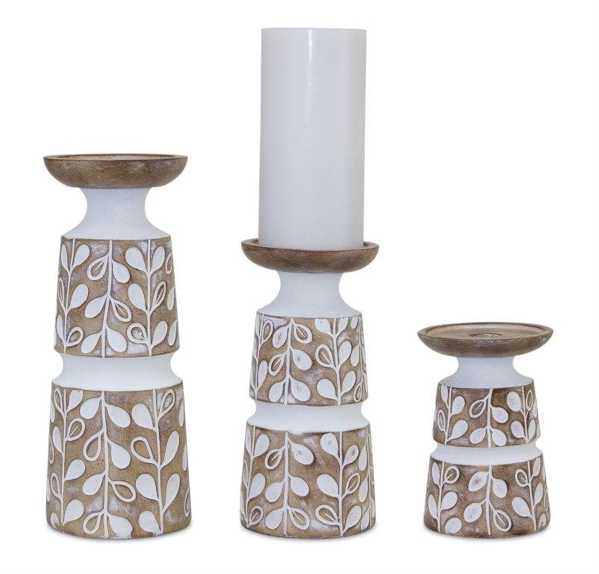 Leaf Pattern Candle Holder with Wood Design (Set of 3)