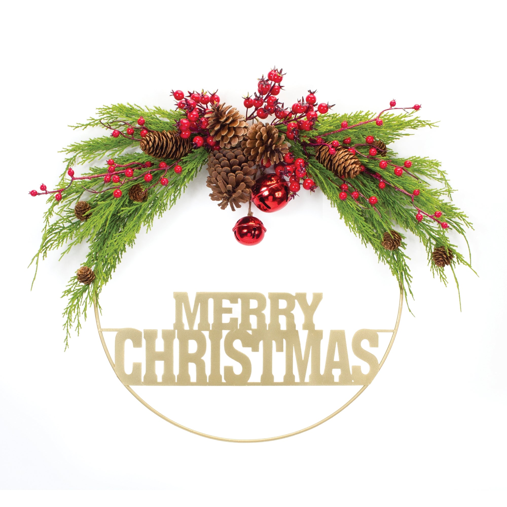 Merry Christmas Pine Half Wreath 21""D