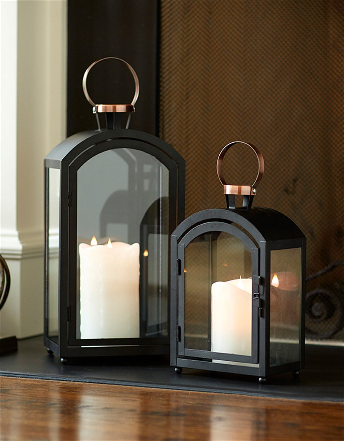 Modern Metal Lantern with Gold Accent (Set of 2)