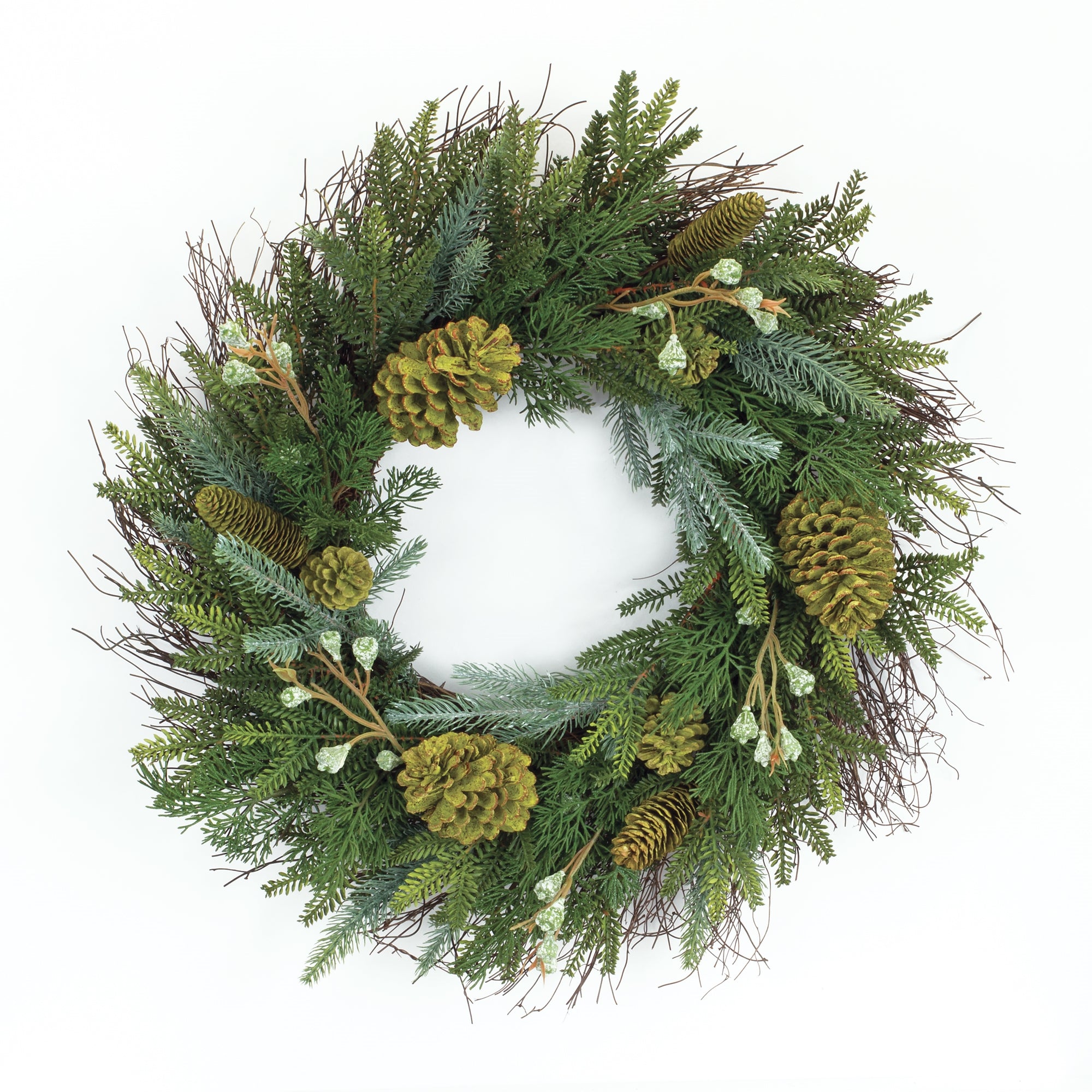 Mixed Winter Pine Wreath with Pinecone and Twig Accent 23""D