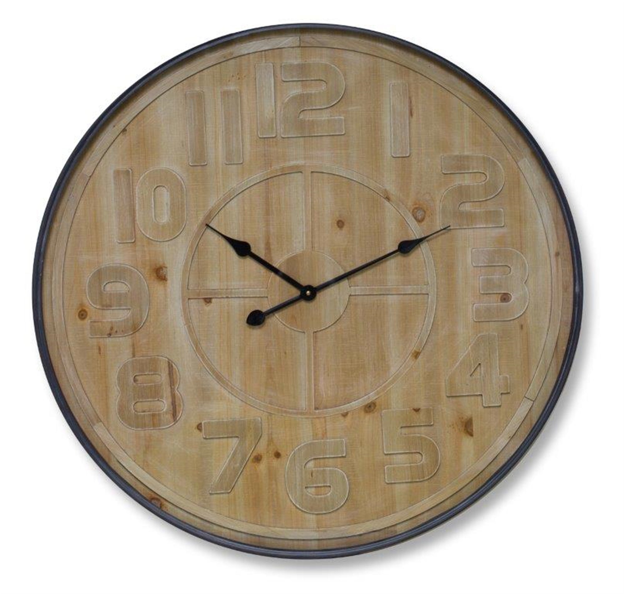 Natural Wooden Wall Clock with Metal Frame 31.5""D