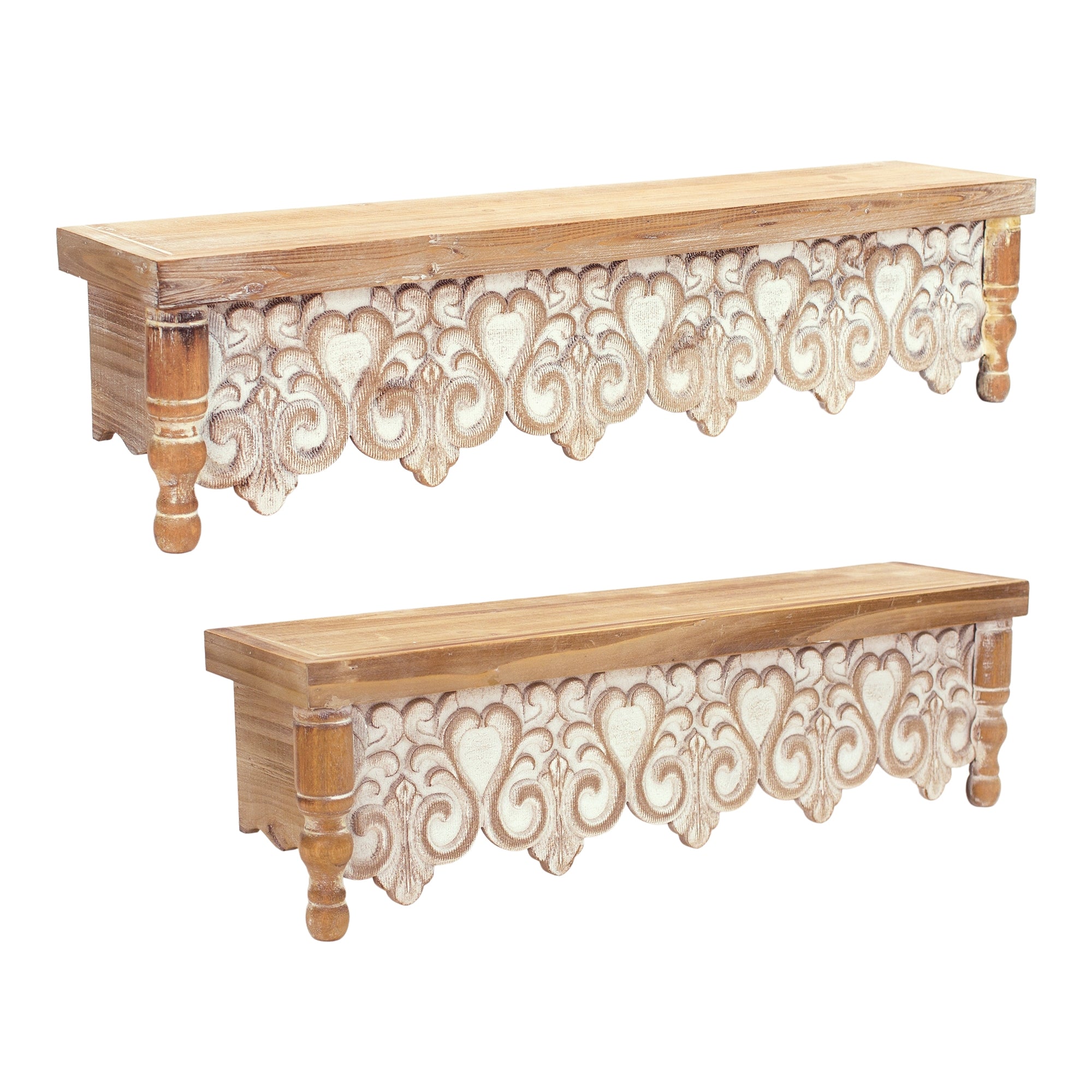 Ornamental Wall Shelf with White-Washed Wood (Set of 2)