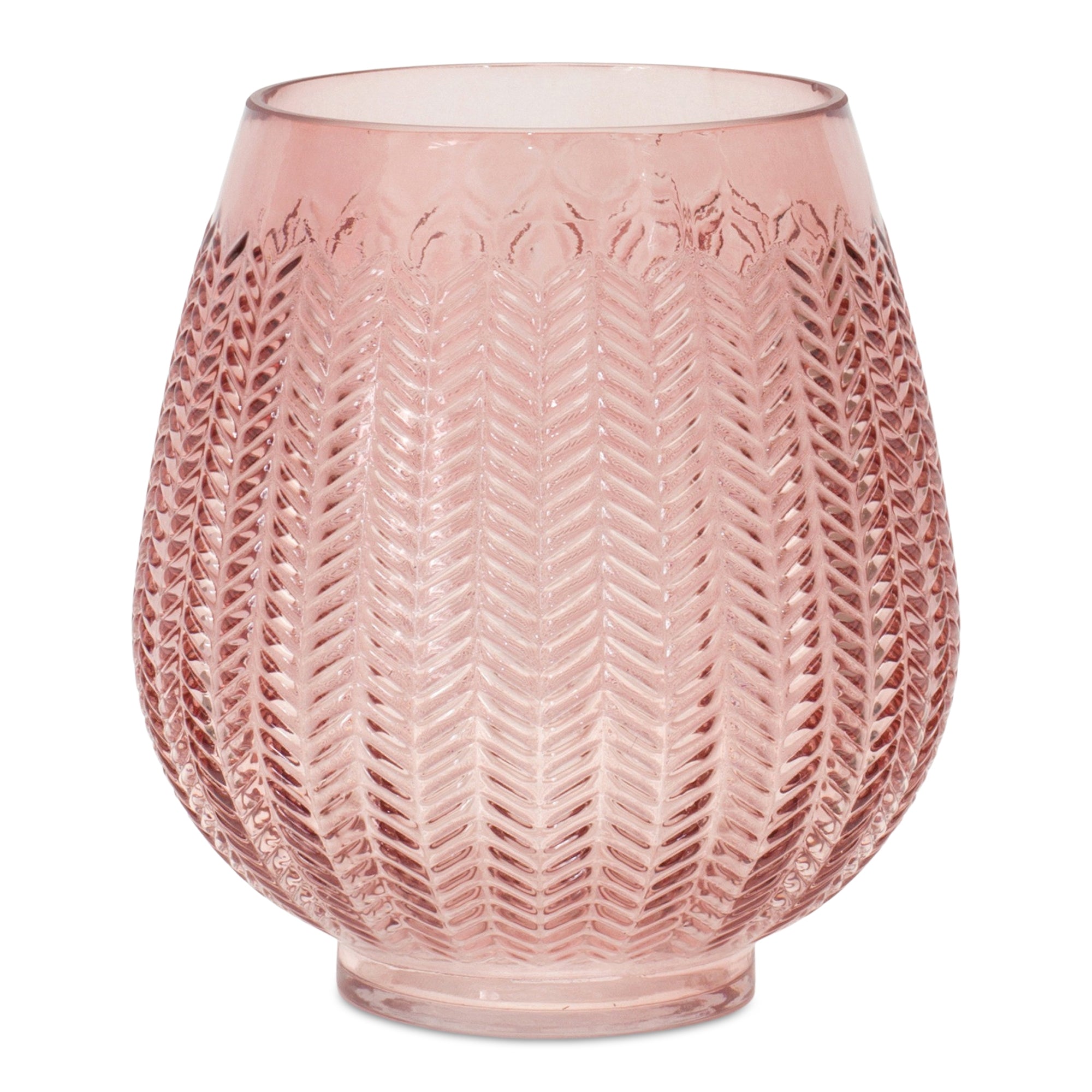 Pink Ribbed Glass Vase or Candle Holder 8""H