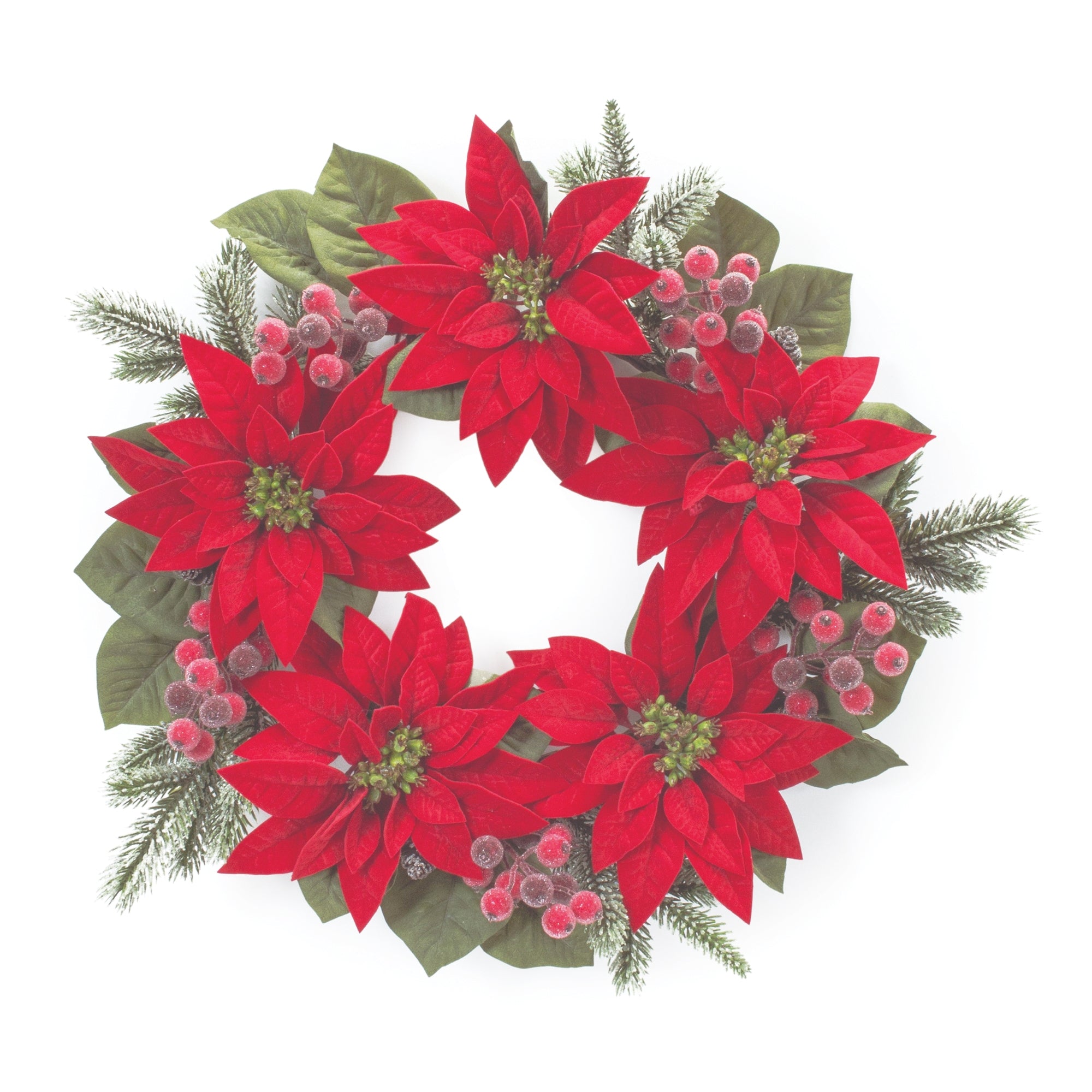 Poinsettia Flower Pine Wreath 24.5""D