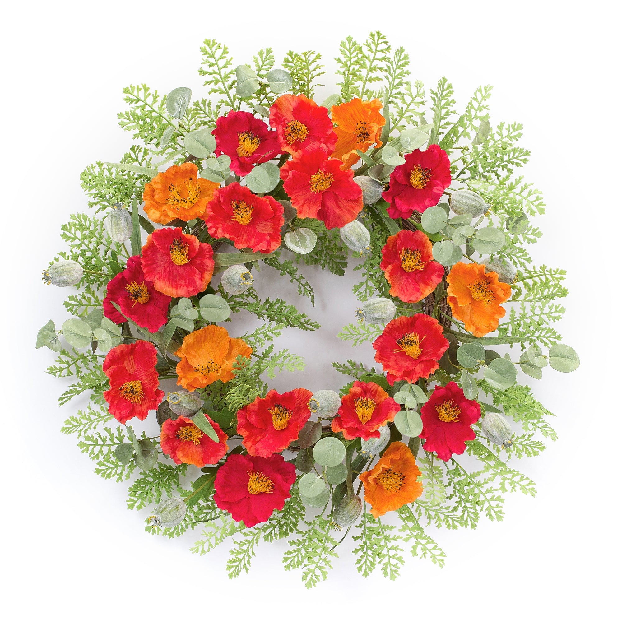 Poppy and Fern Floral Wreath 18.5""D