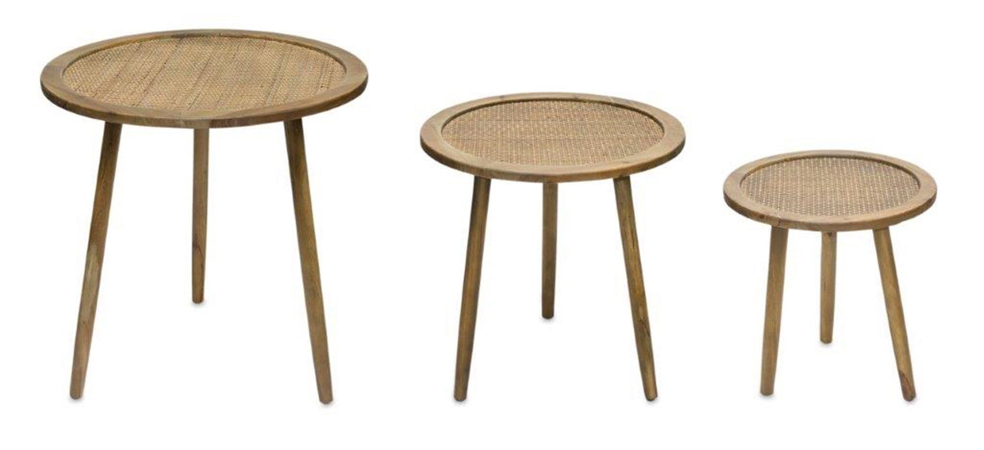 Rattan Wood Accent Table (Set of 3)