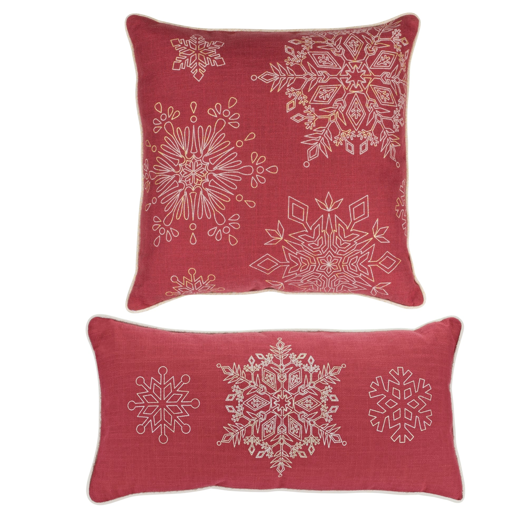 Red Embroidered Snowflake Pillow (Set of 2)