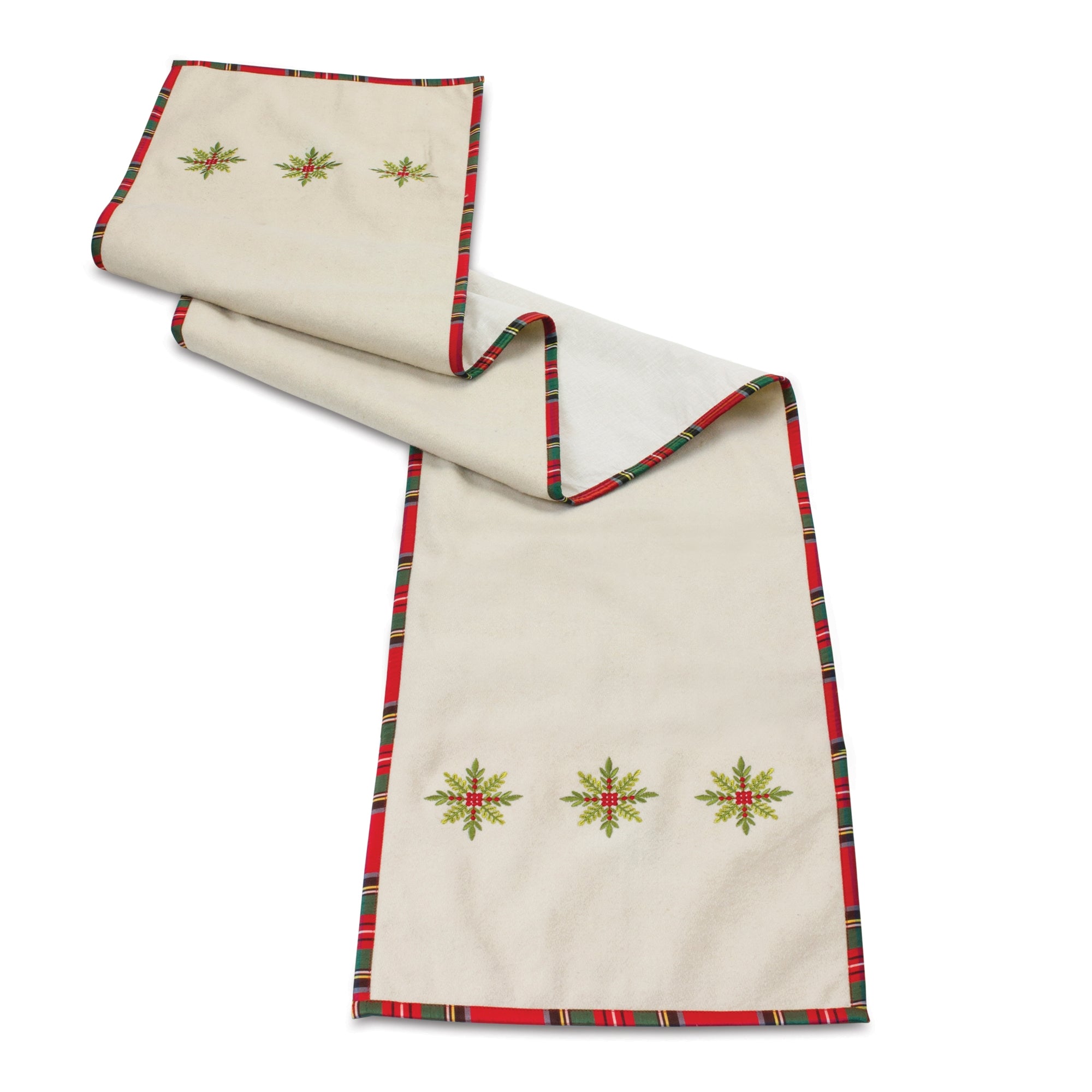 Red Embroidered Snowflake Table Runner 72""L