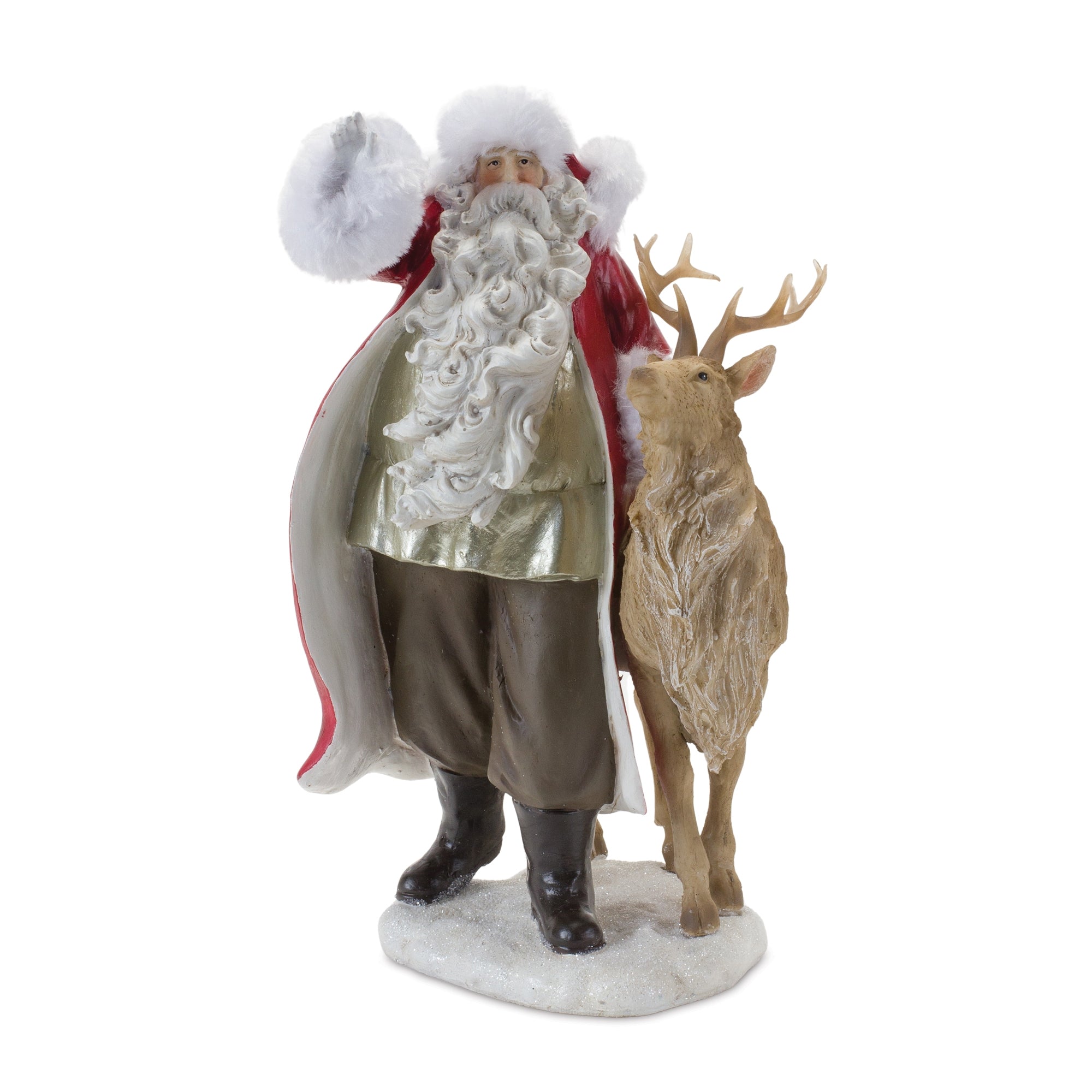 Santa Figurine with Reindeer 12""H