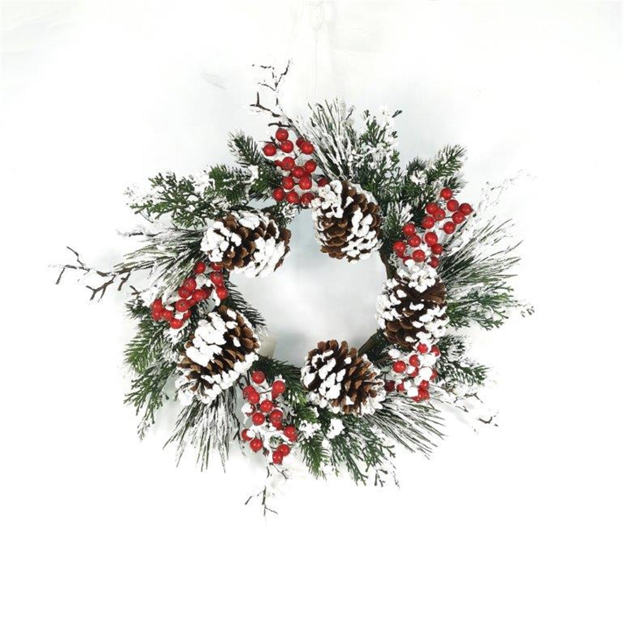 Snow Mixed Pine Berry Wreath 20""D