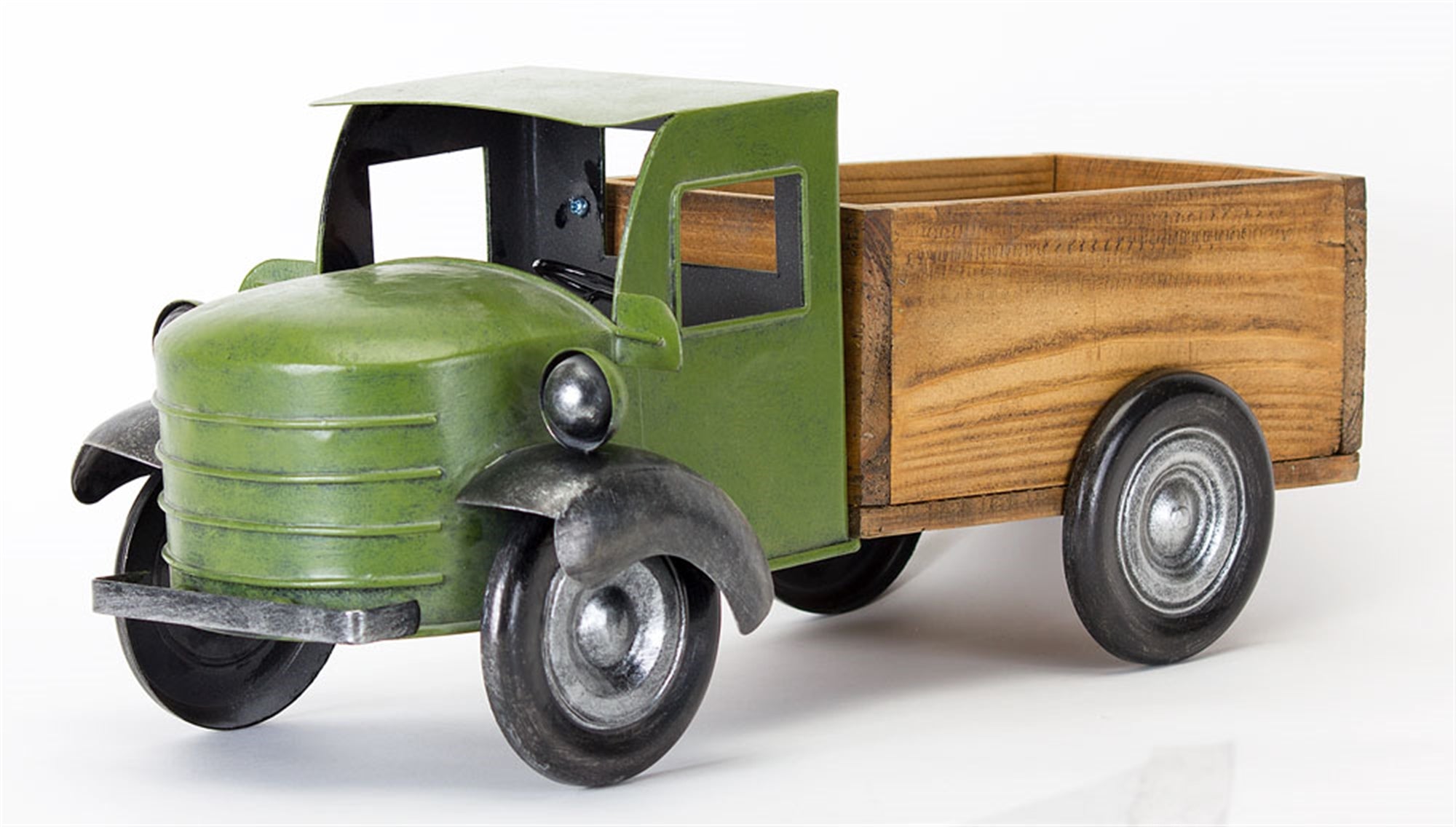 Vintage Style Metal Pick Up Truck with Wood Bed 18""L