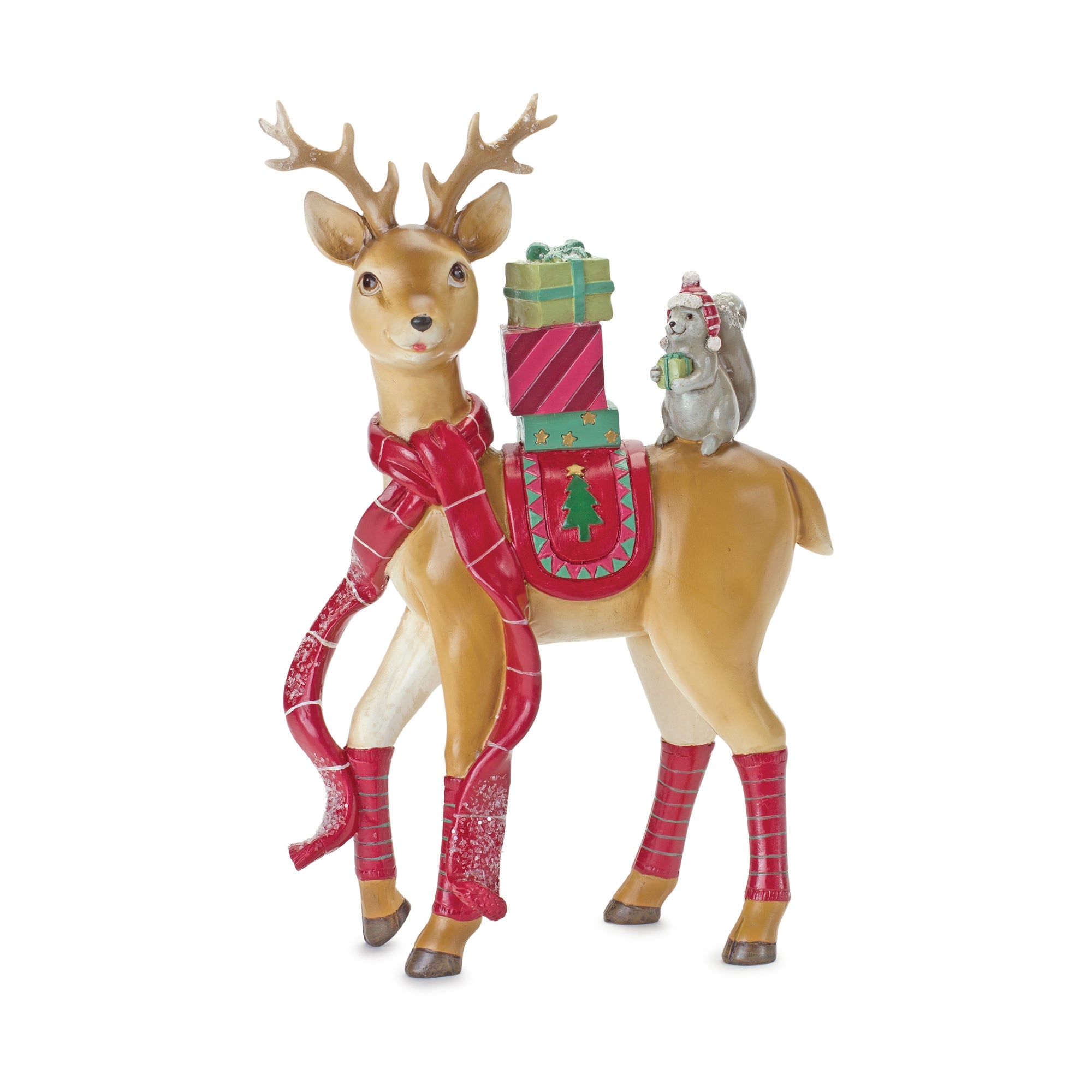 Whimsical Winter Deer and Squirrel Figurine 10""H