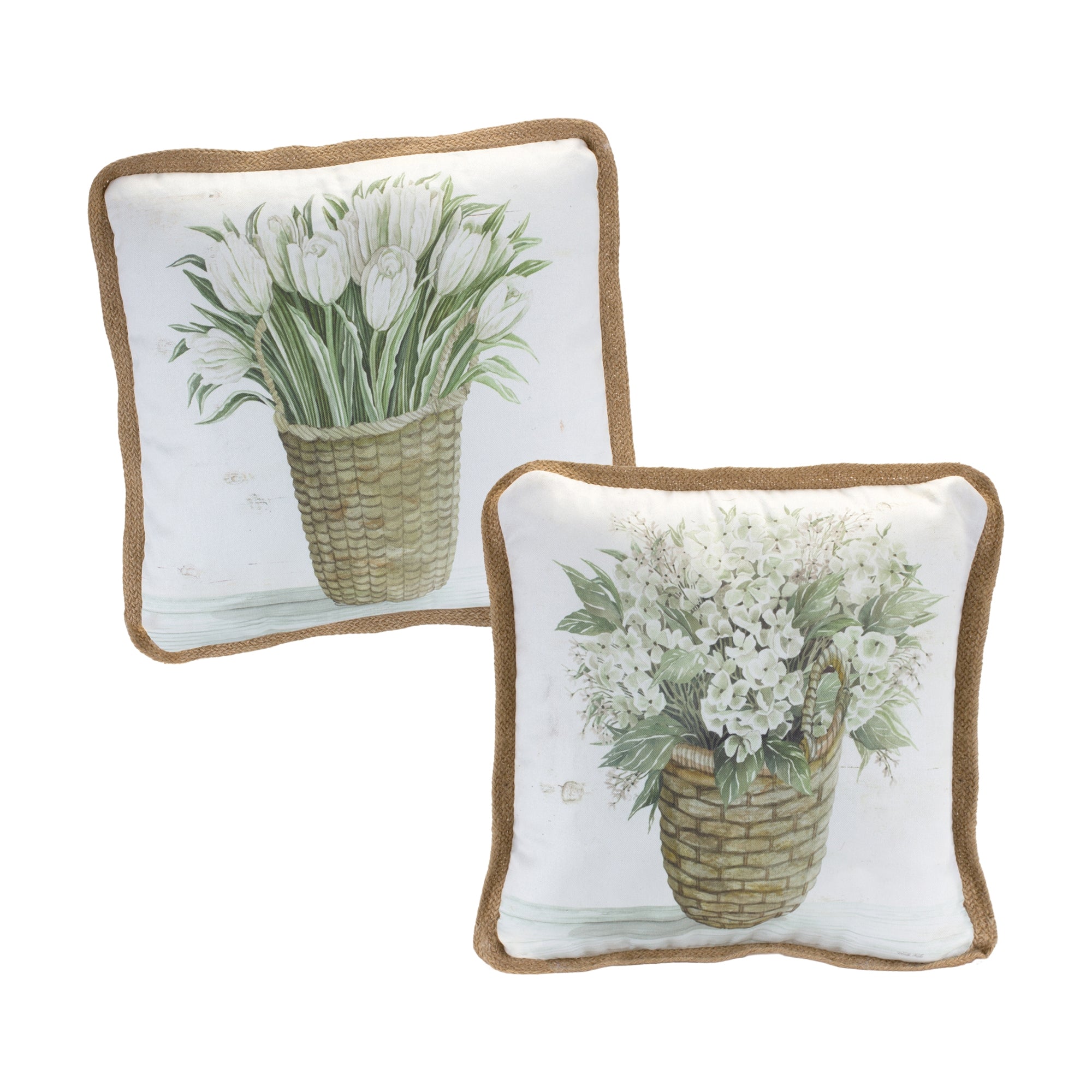 White Floral Basket Throw Pillow (Set of 2)