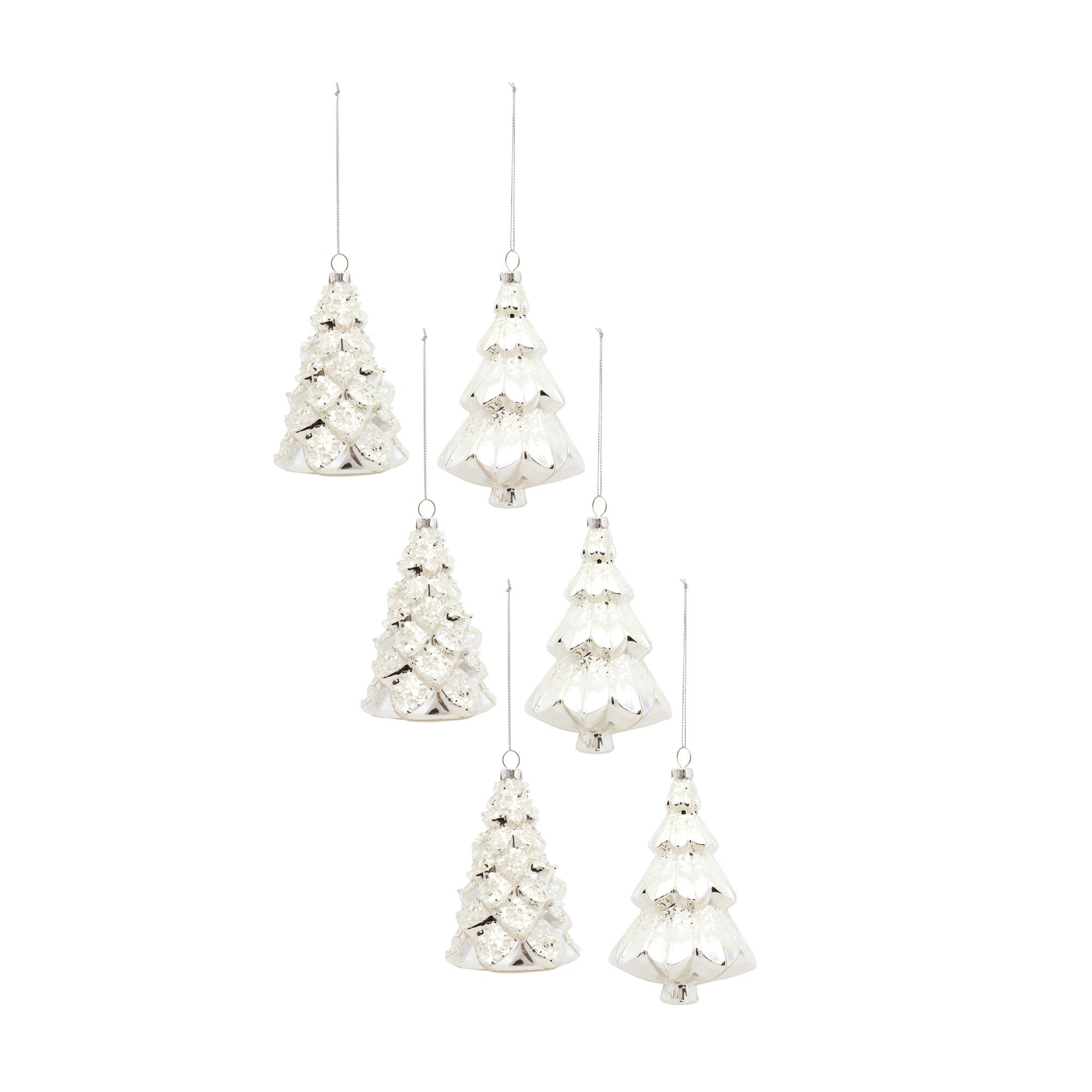 White Frosted Pine Tree Ornament (Set of 6)