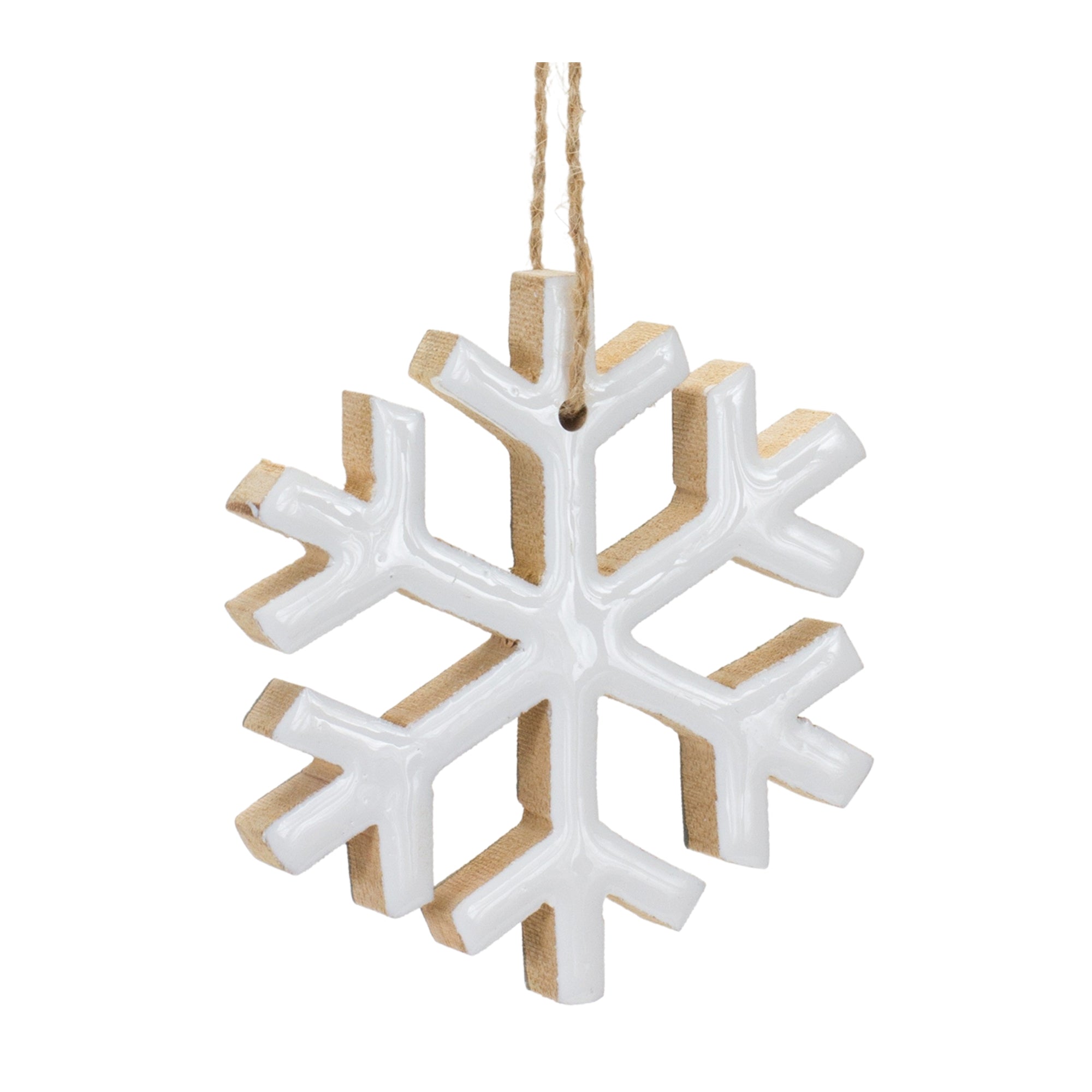 White Wood Snowflake Ornament (Set of 12)